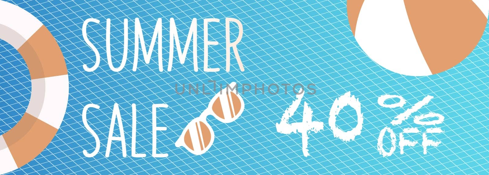 Banner for Summer sale discount. with summer related items in the background.