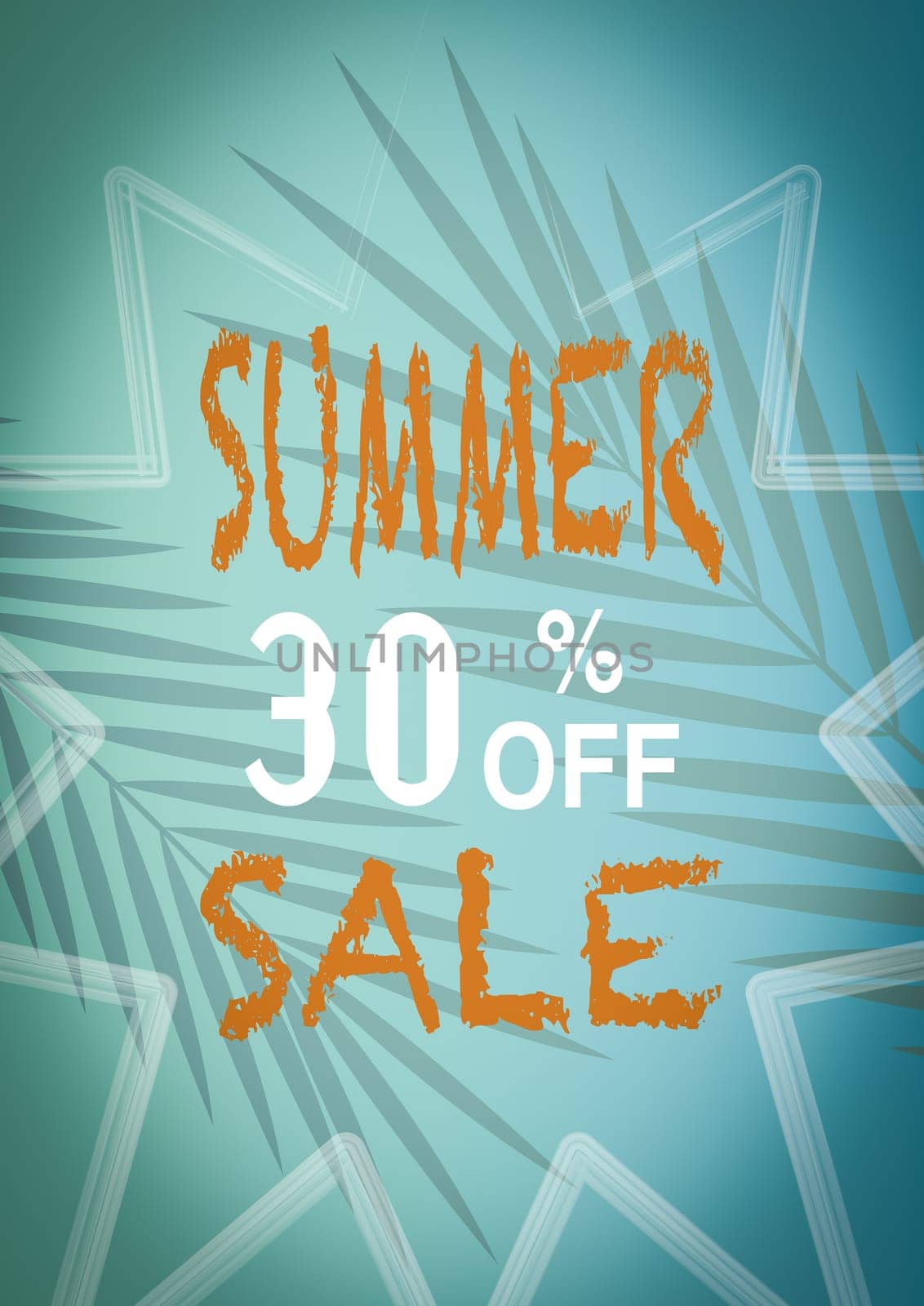 Banner summer sale, With a turquoise background with palm tree leaves.