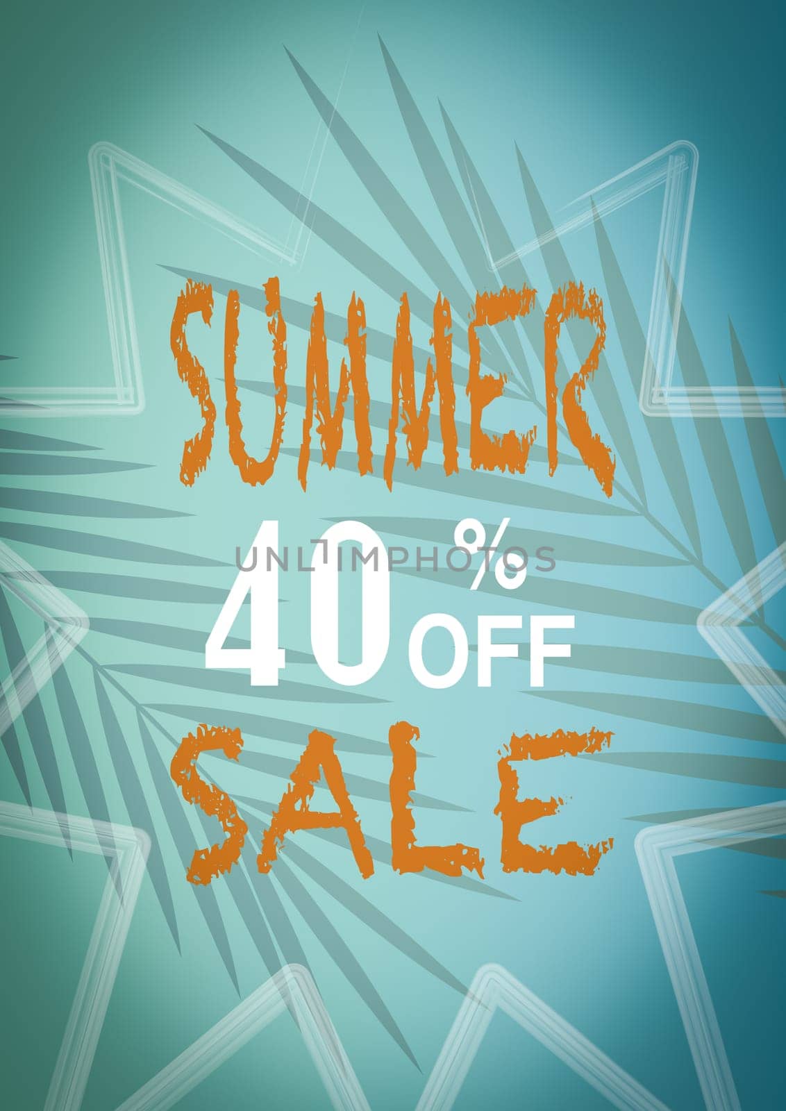 Banner summer sale, With a turquoise background with palm tree leaves.