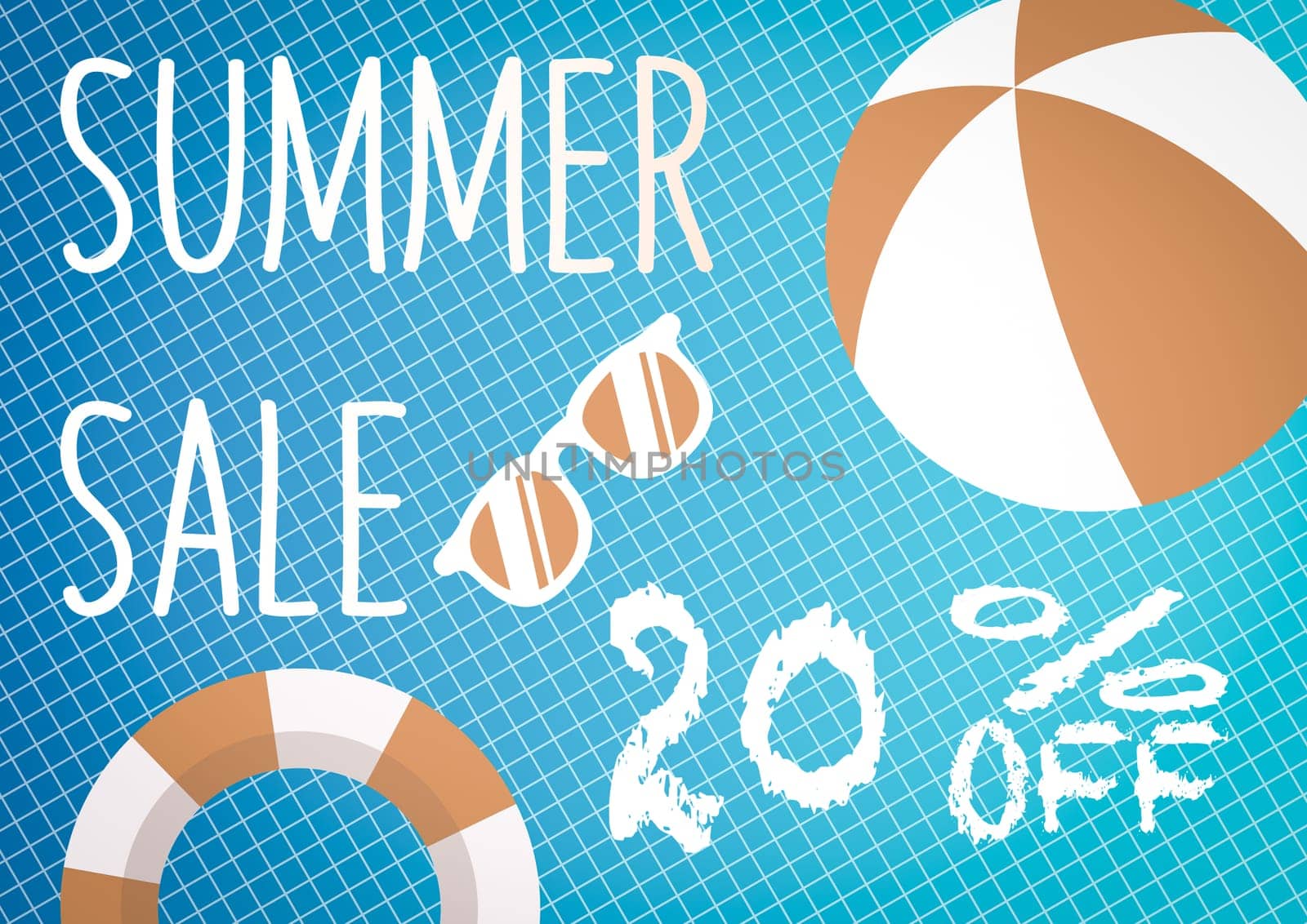 Banner for Summer sale discount. with summer related items in the background.