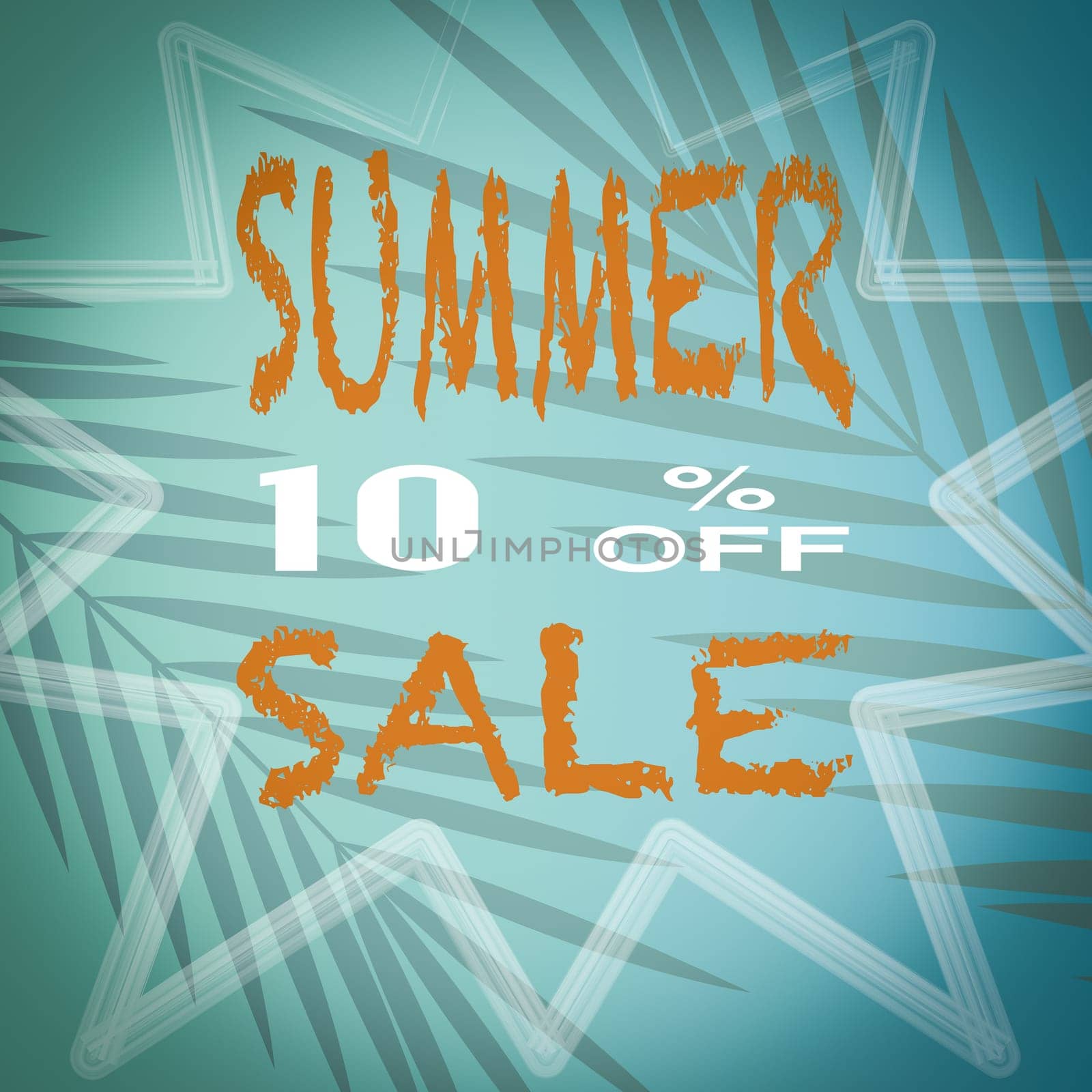 Banner summer sale, With a turquoise background with palm tree leaves.