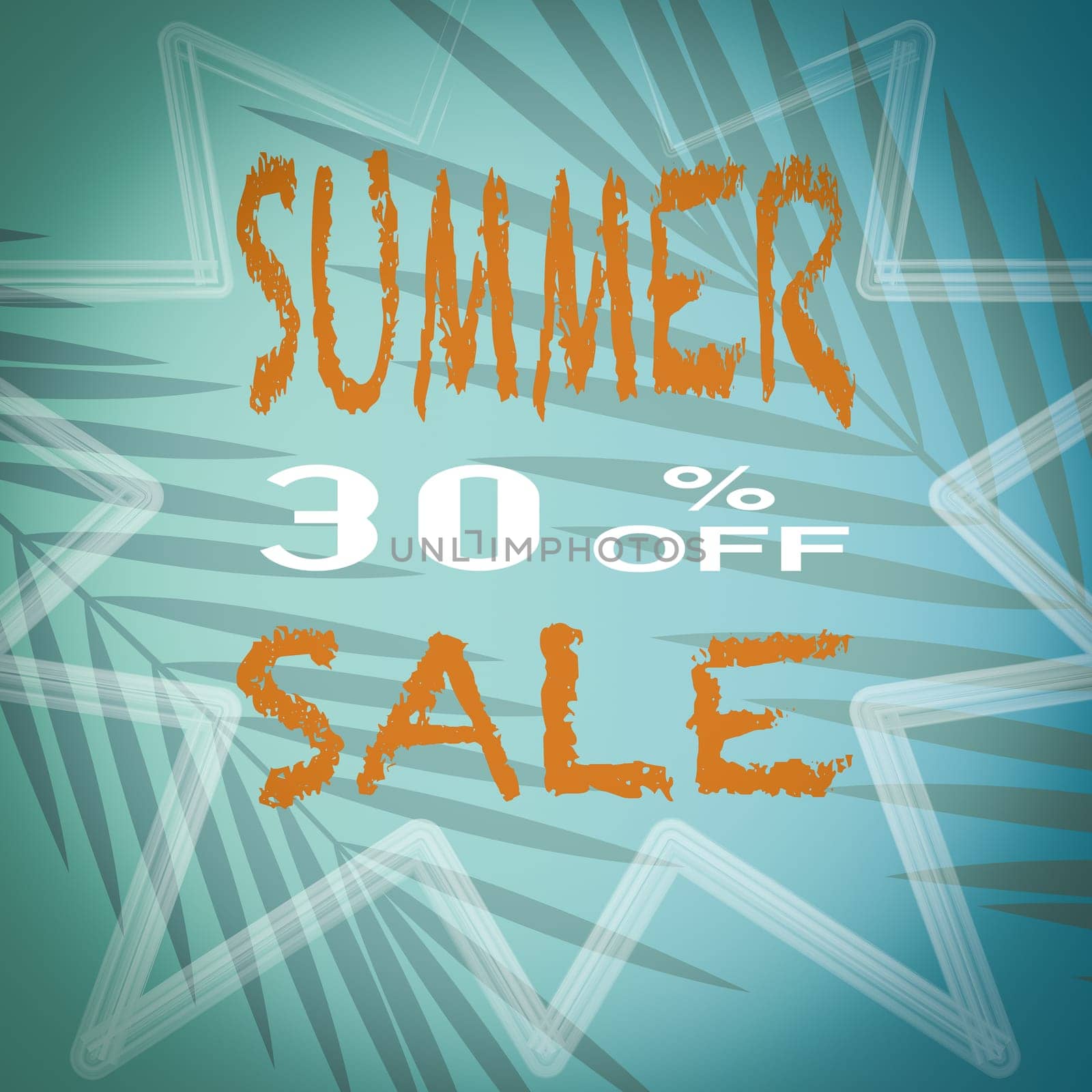 Banner summer sale, With a turquoise background with palm tree leaves.