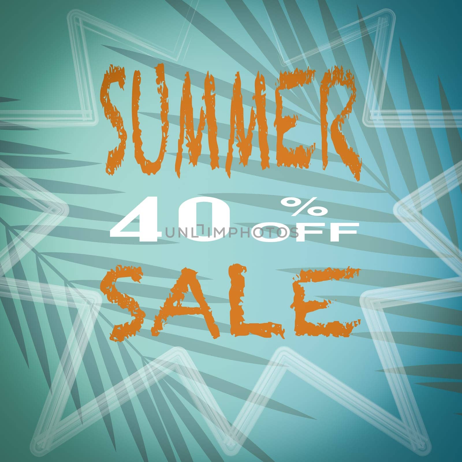 Banner summer sale, With a turquoise background with palm tree leaves.