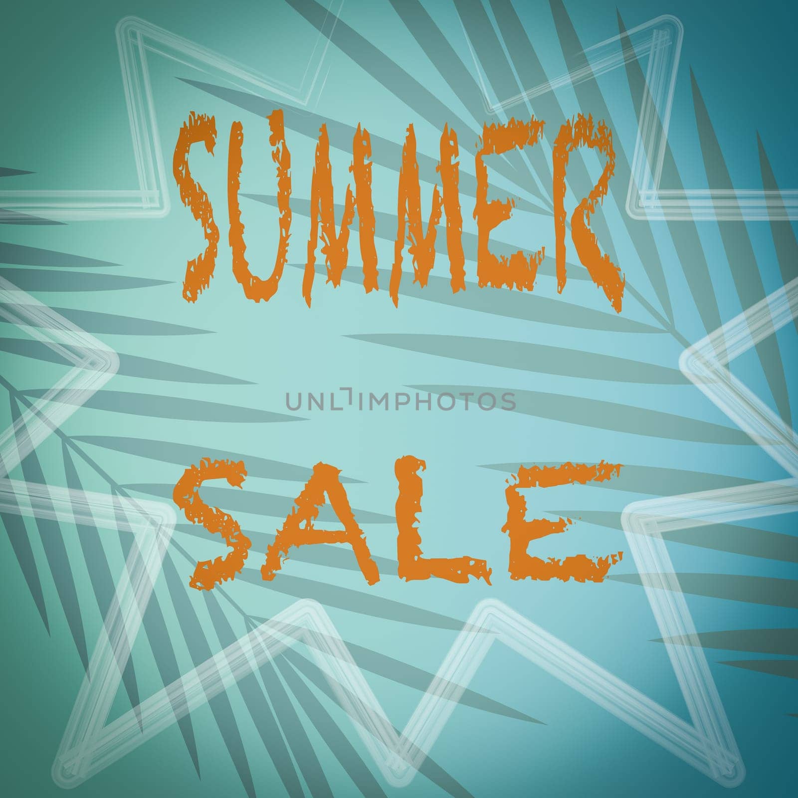Banner summer sale, With a turquoise background with palm tree leaves.