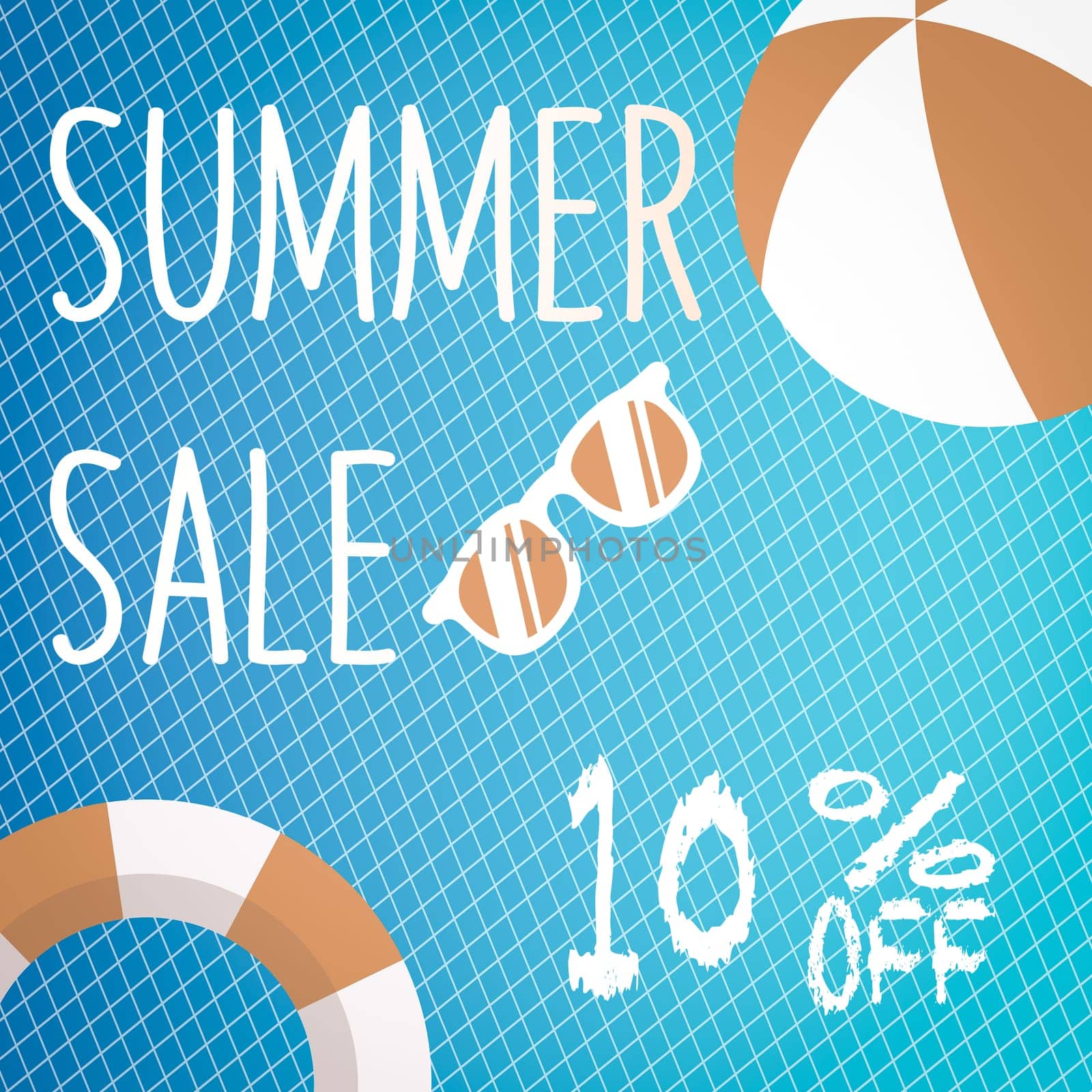 Banner for Summer sale discount. with summer related items in the background.