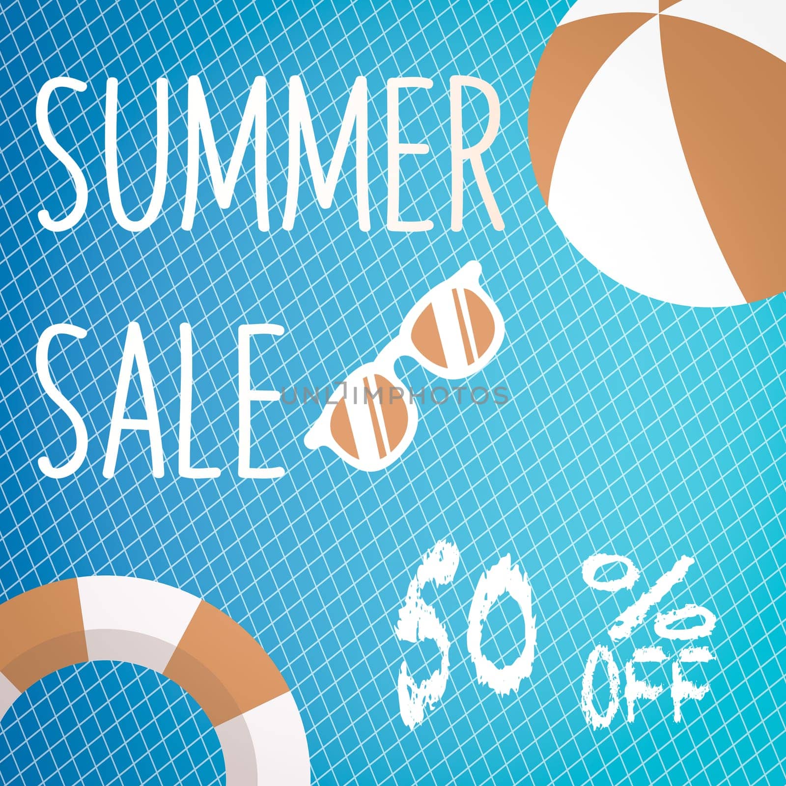 Banner for Summer sale discount. with summer related items in the background.