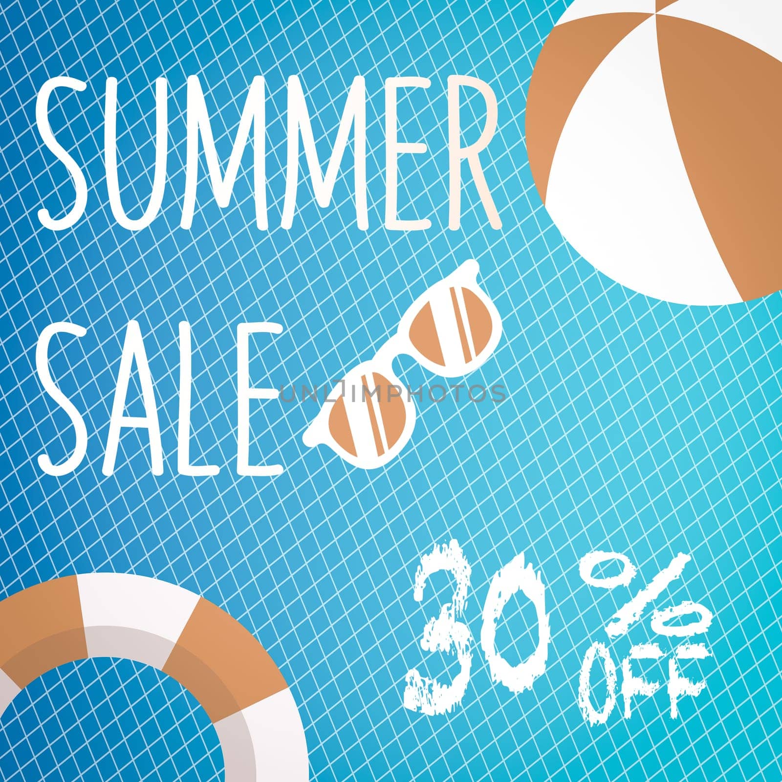 Banner for Summer sale discount. with summer related items in the background.