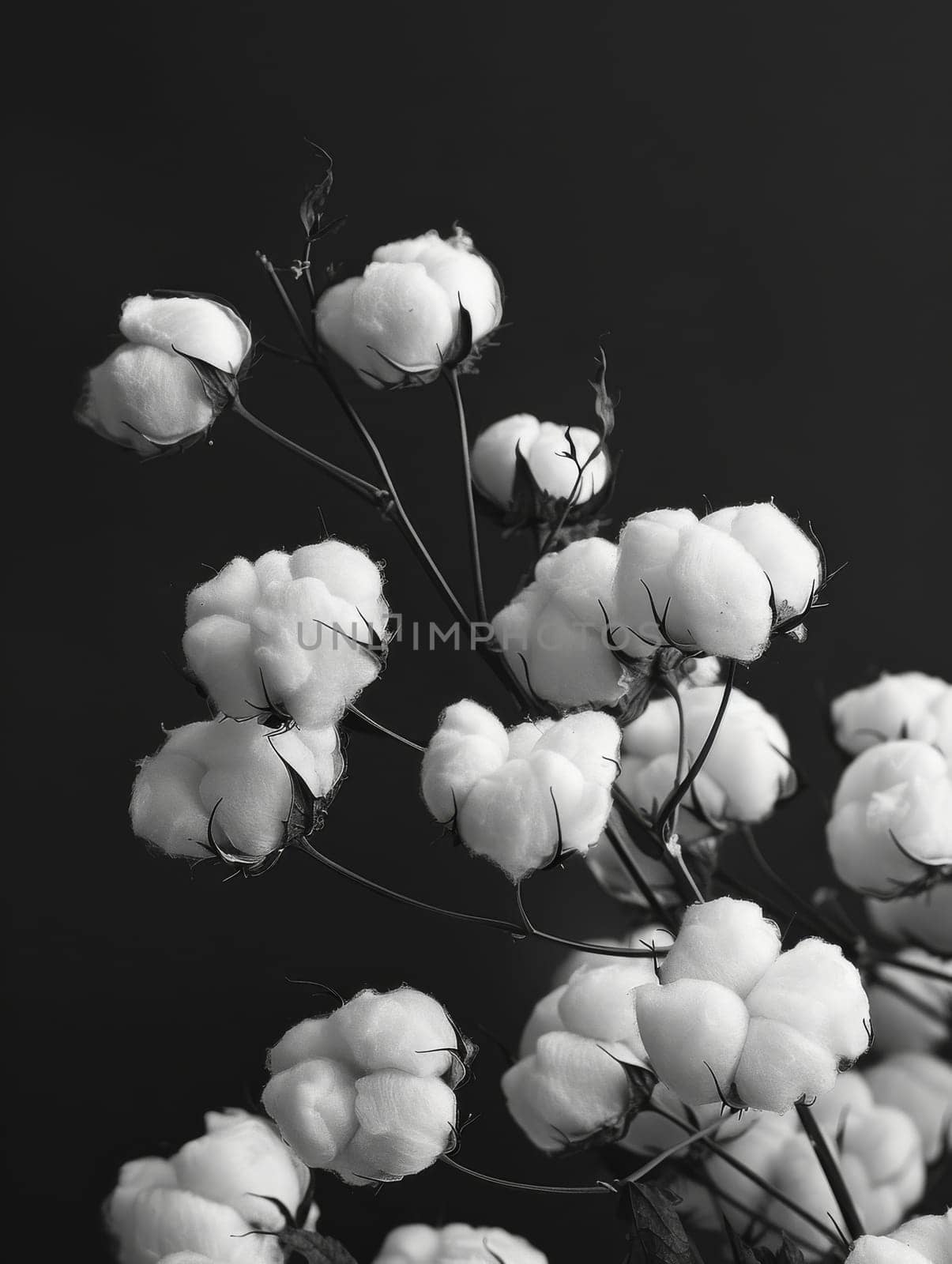 A bunch of white cotton flowers are arranged in a bunch. The flowers are arranged in a way that they are not touching each other