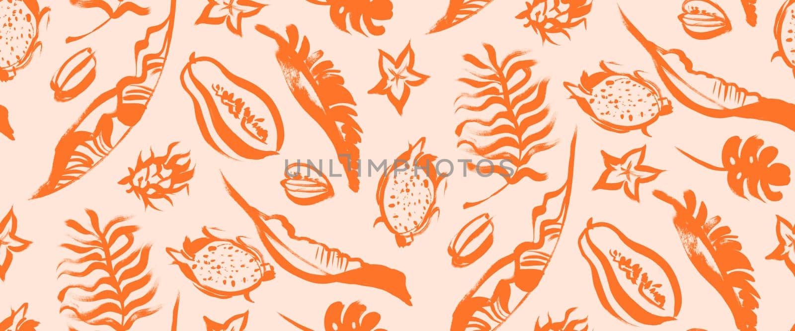 seamless summer tropical pattern with fruit and leave by MarinaVoyush