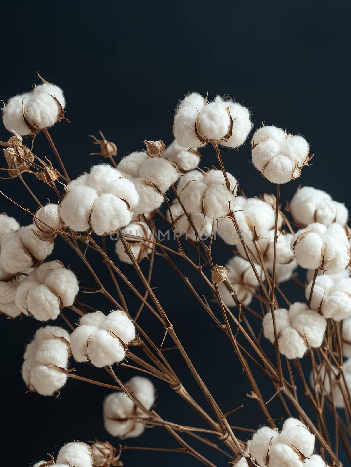 A bunch of white cotton flowers are arranged in a bunch. The flowers are arranged in a way that they are not touching each other