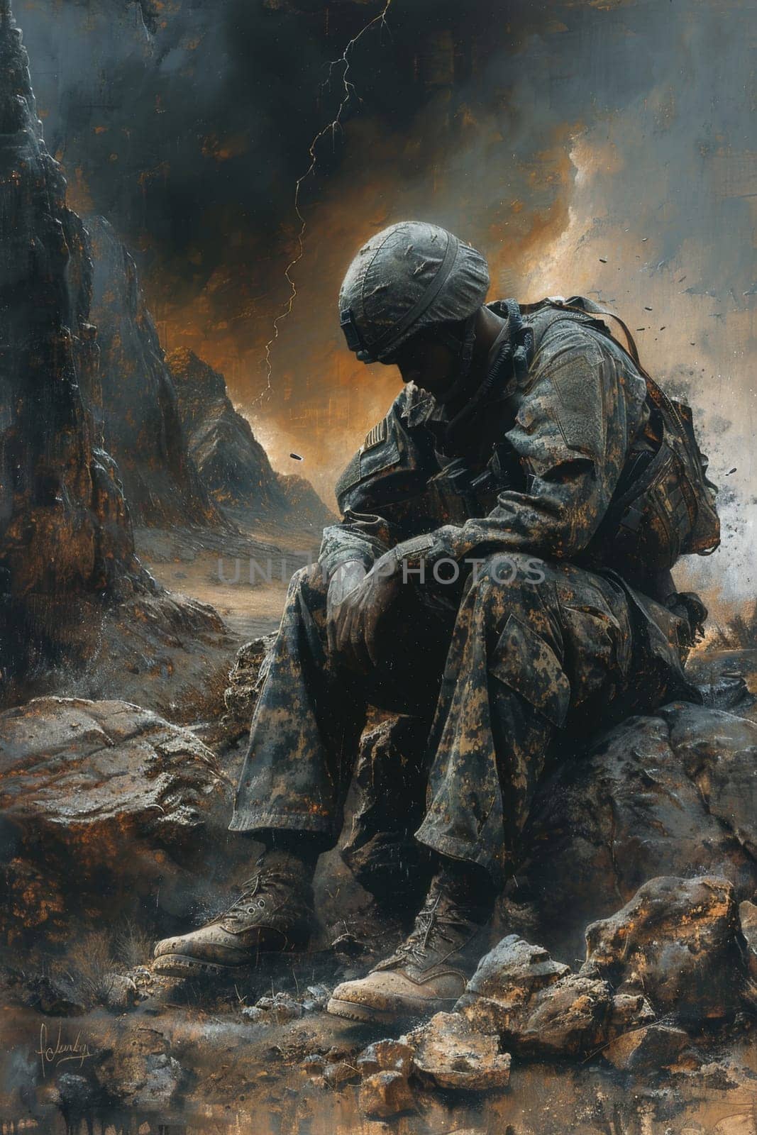 A sad soldier . Post-Traumatic Stress Disorder Awareness Day by Lobachad