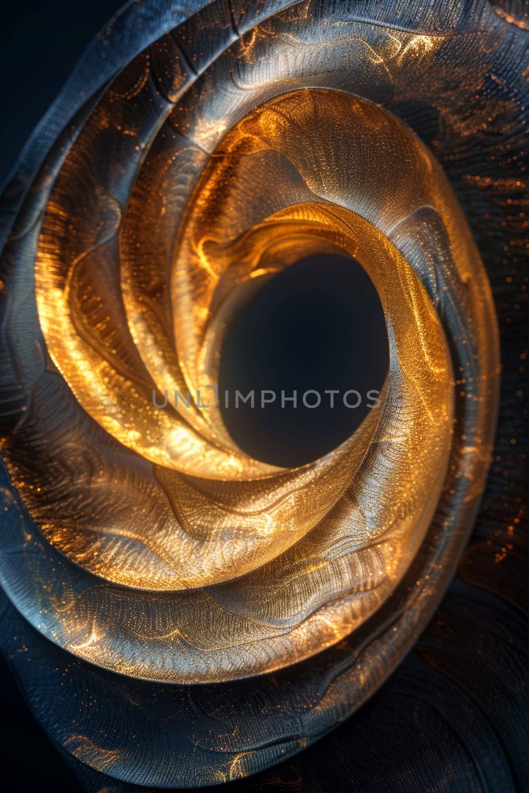 Abstract shiny gold wave design element with glitter effect on a black background by Lobachad