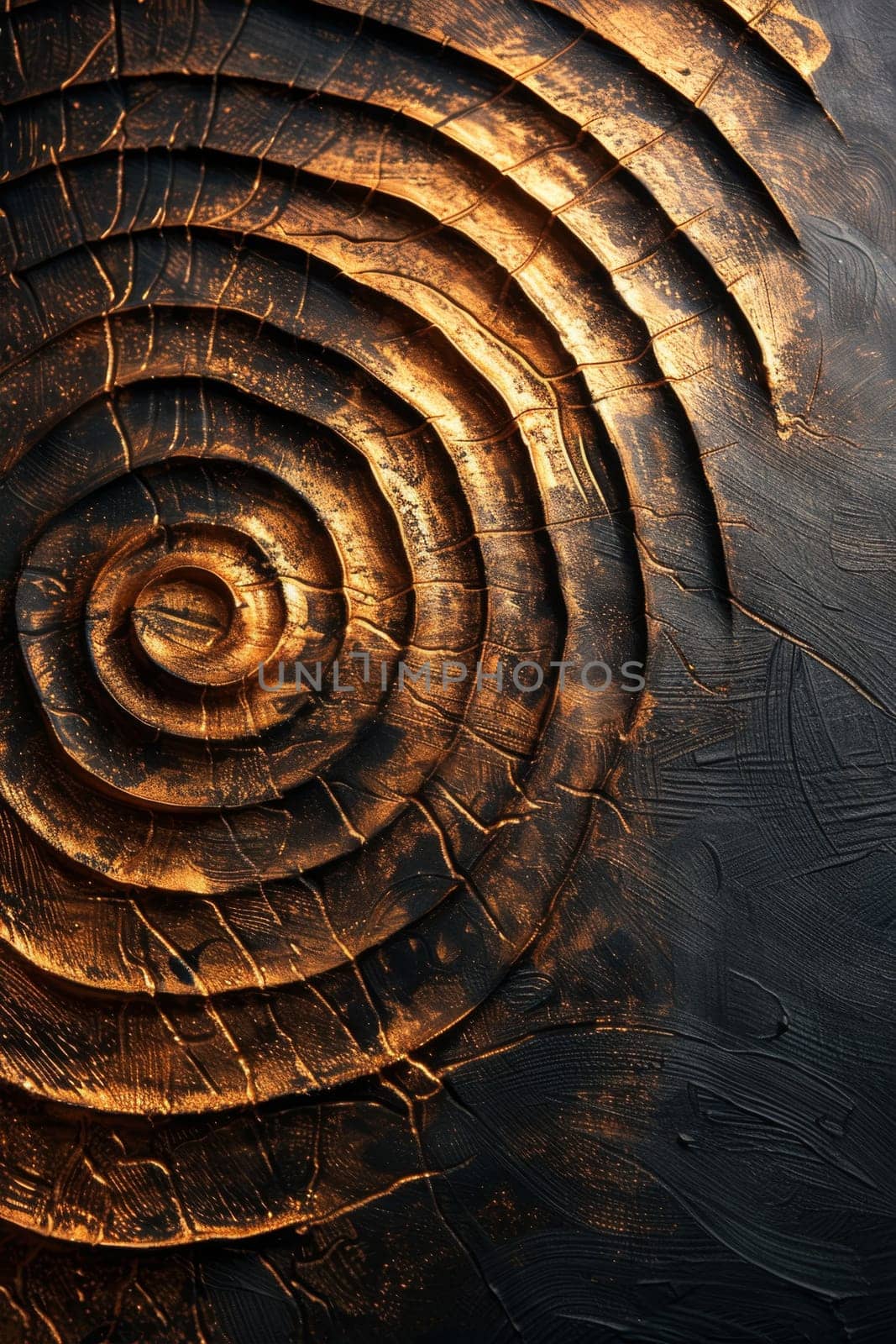 Abstract shiny design element in the form of golden circular lines on a black background by Lobachad