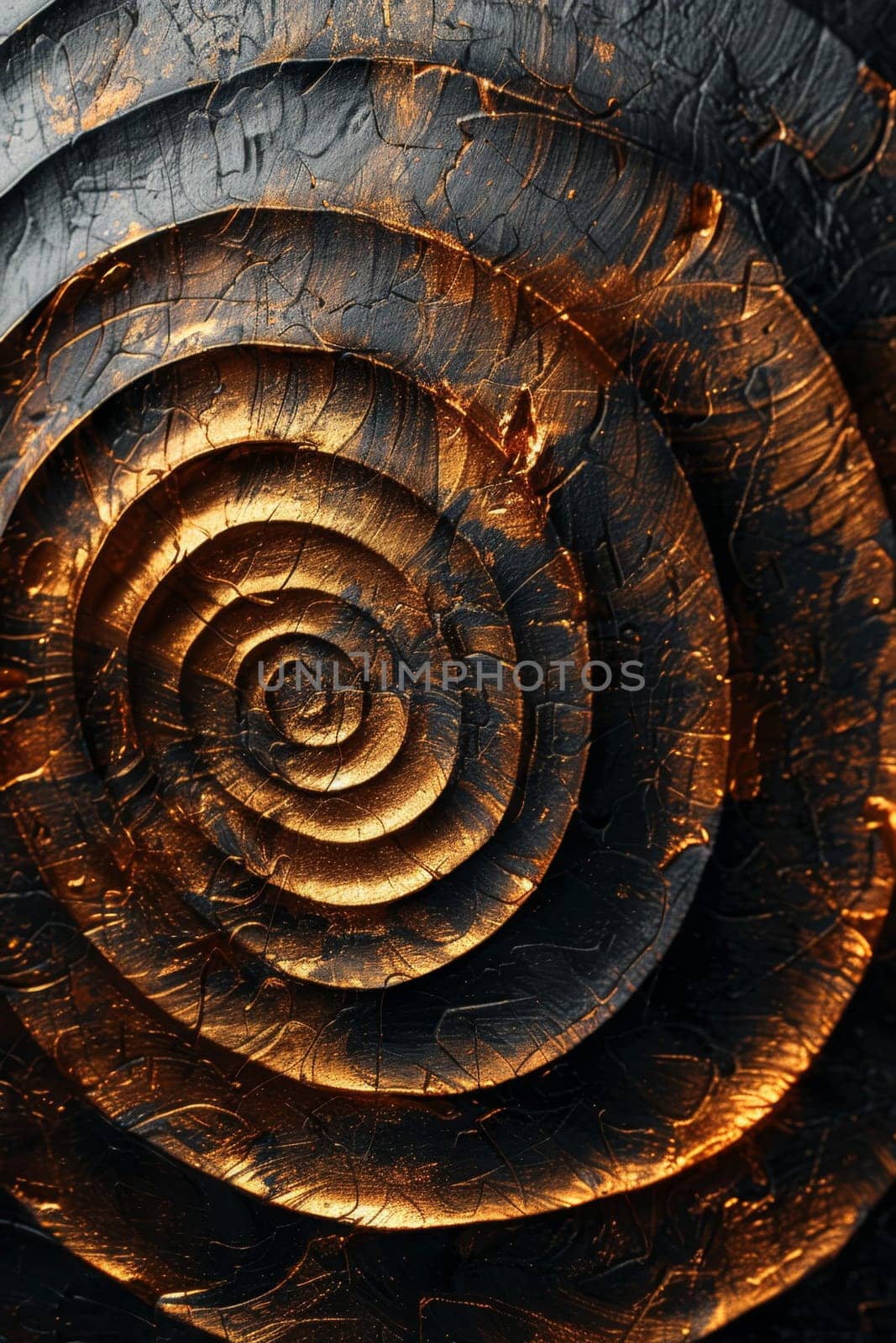 Abstract shiny design element in the form of golden circular lines on a black background by Lobachad