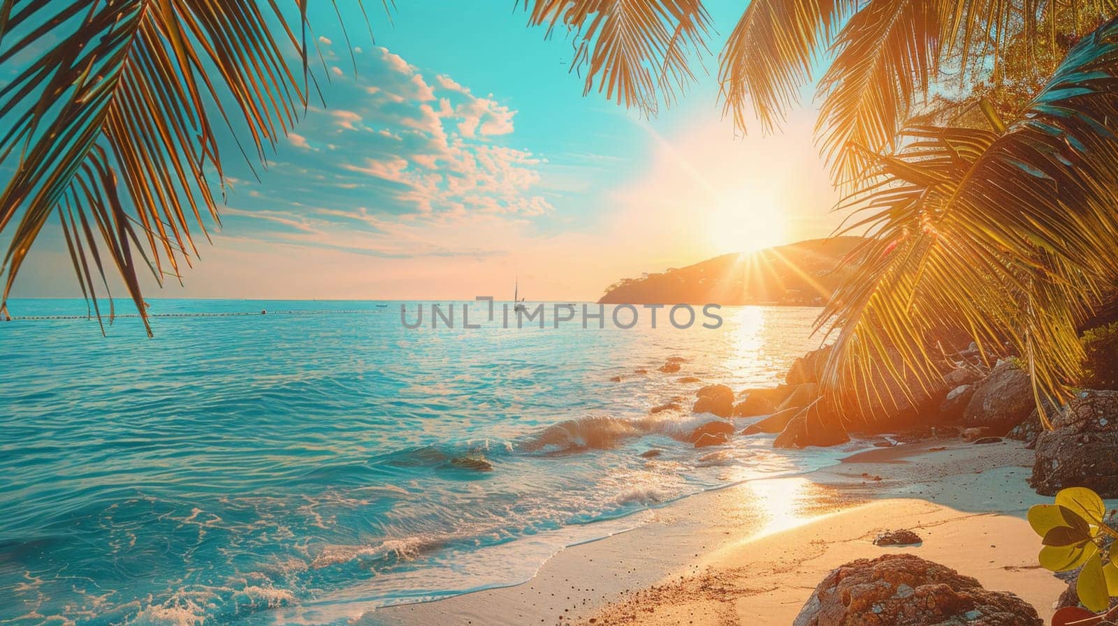 Tropical coast, beach. Sea view. The day of summer.