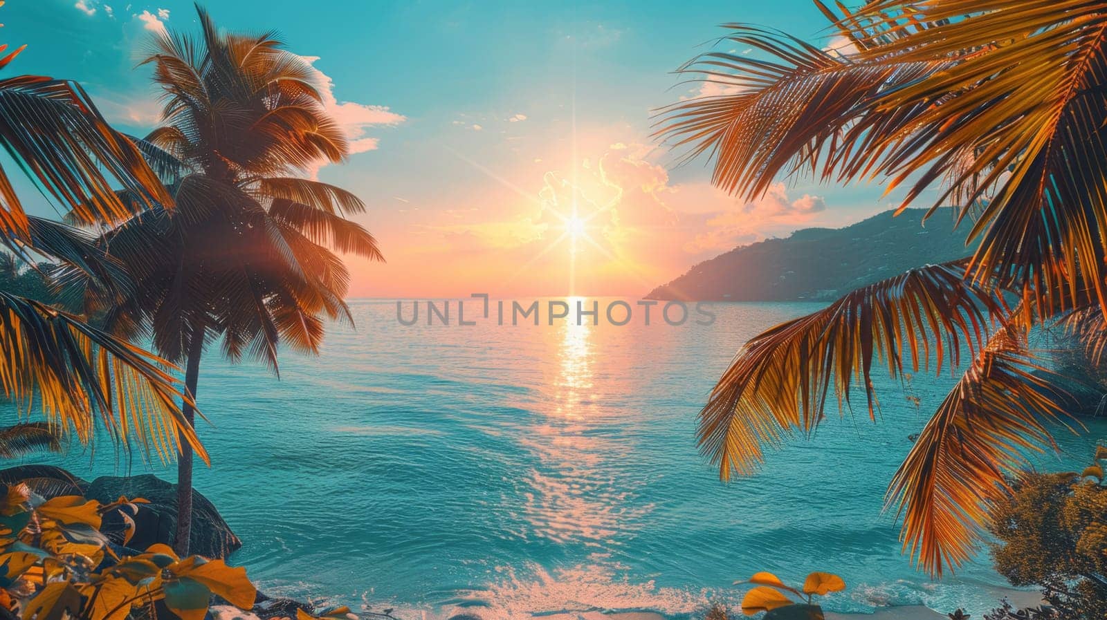 Tropical coast, beach. Sea view. The day of summer.