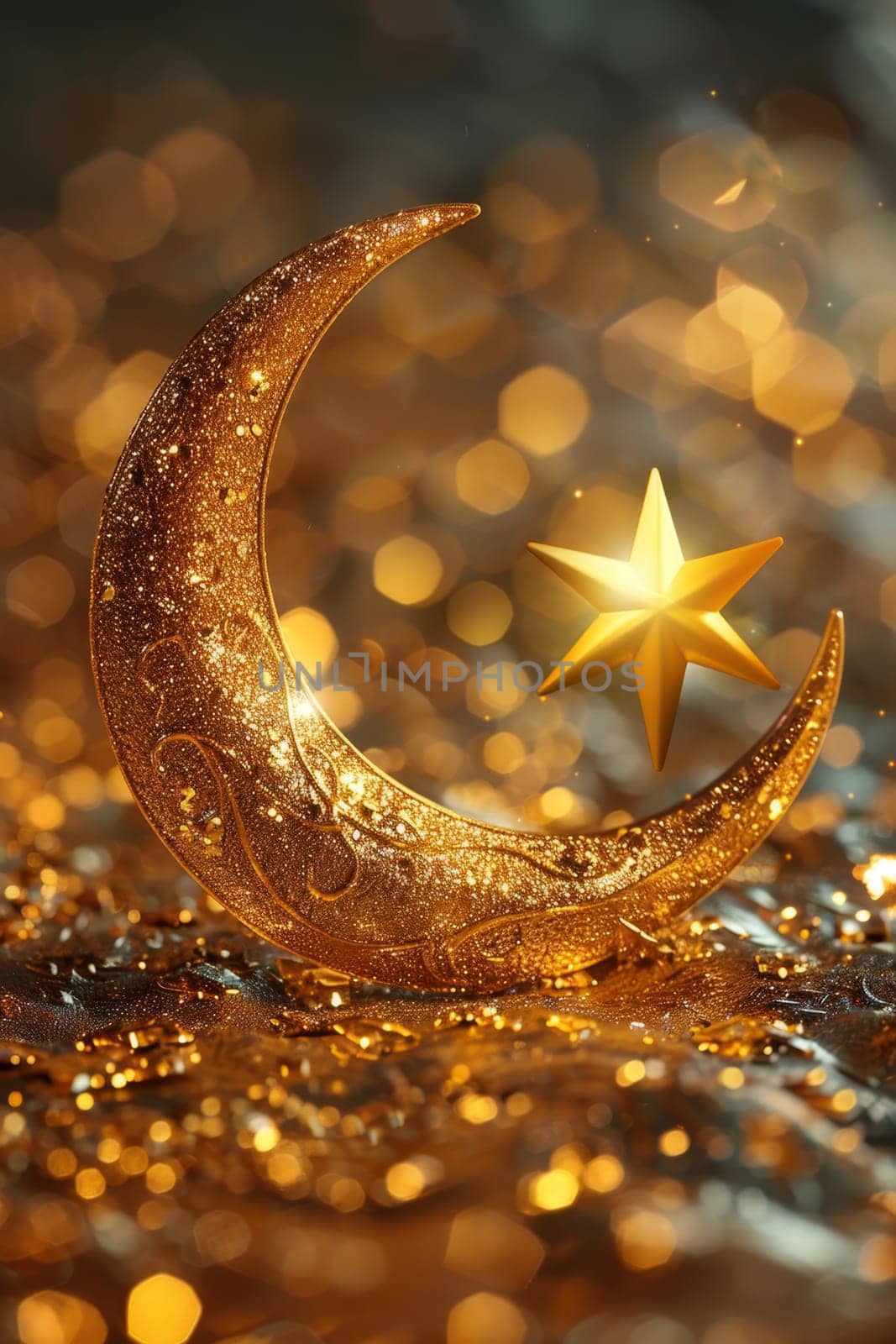 The symbol of the holy holiday of Eid al-Adha. A crescent moon and a star. The halal symbol by Lobachad