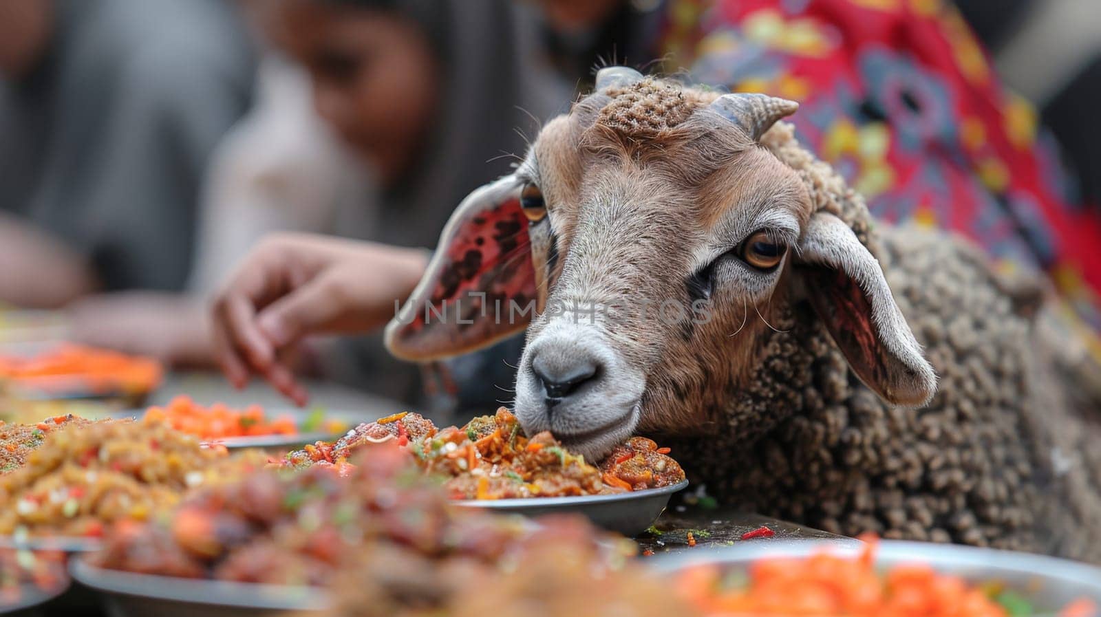 Portrait of a sheep. Eid al-Adha Mubarak holiday, a holiday that is celebrated after the culmination of the annual Hajj. The feast of sacrifice by Lobachad