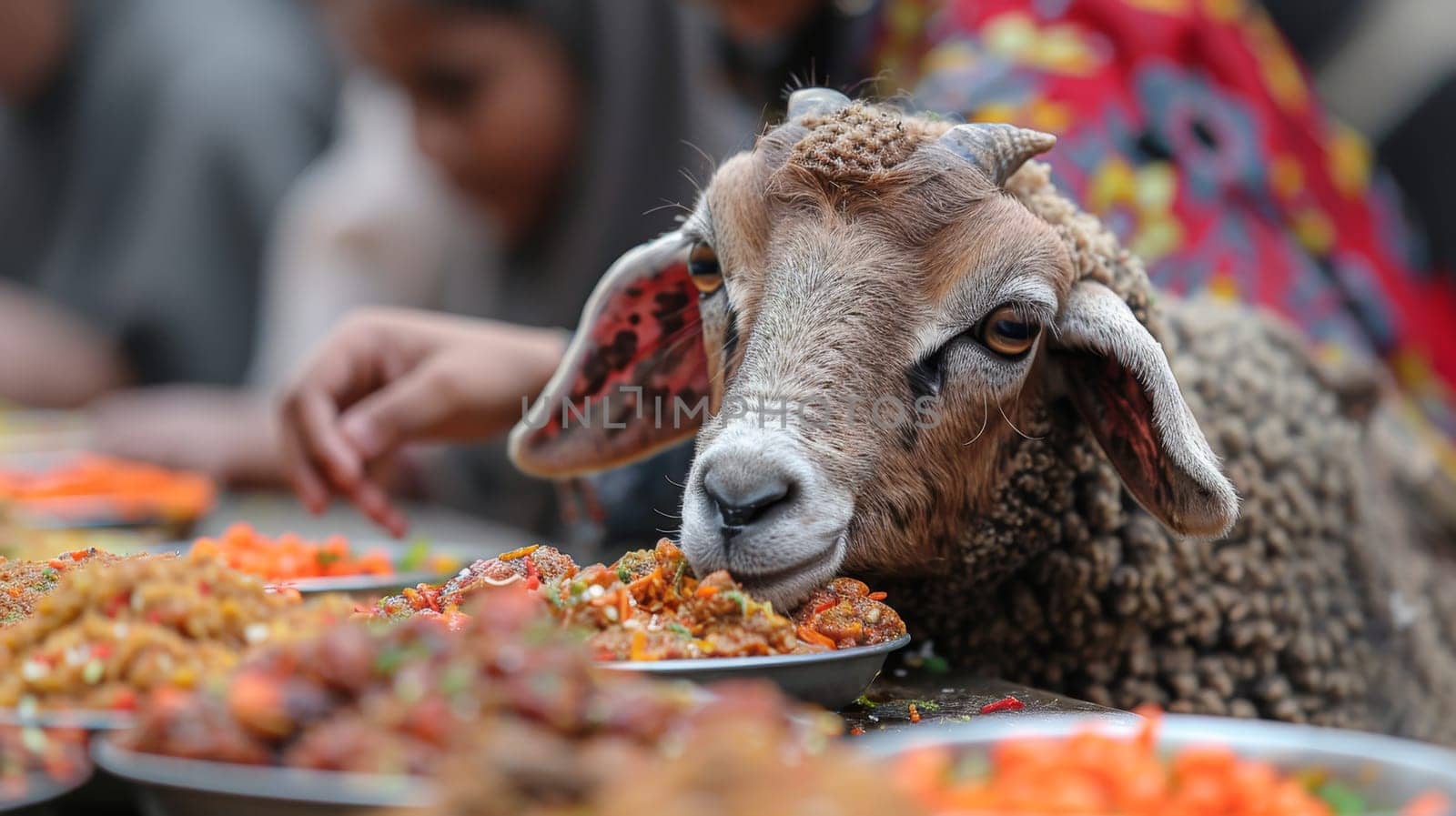 Portrait of a sheep. Eid al-Adha Mubarak holiday, a holiday that is celebrated after the culmination of the annual Hajj. The feast of sacrifice.