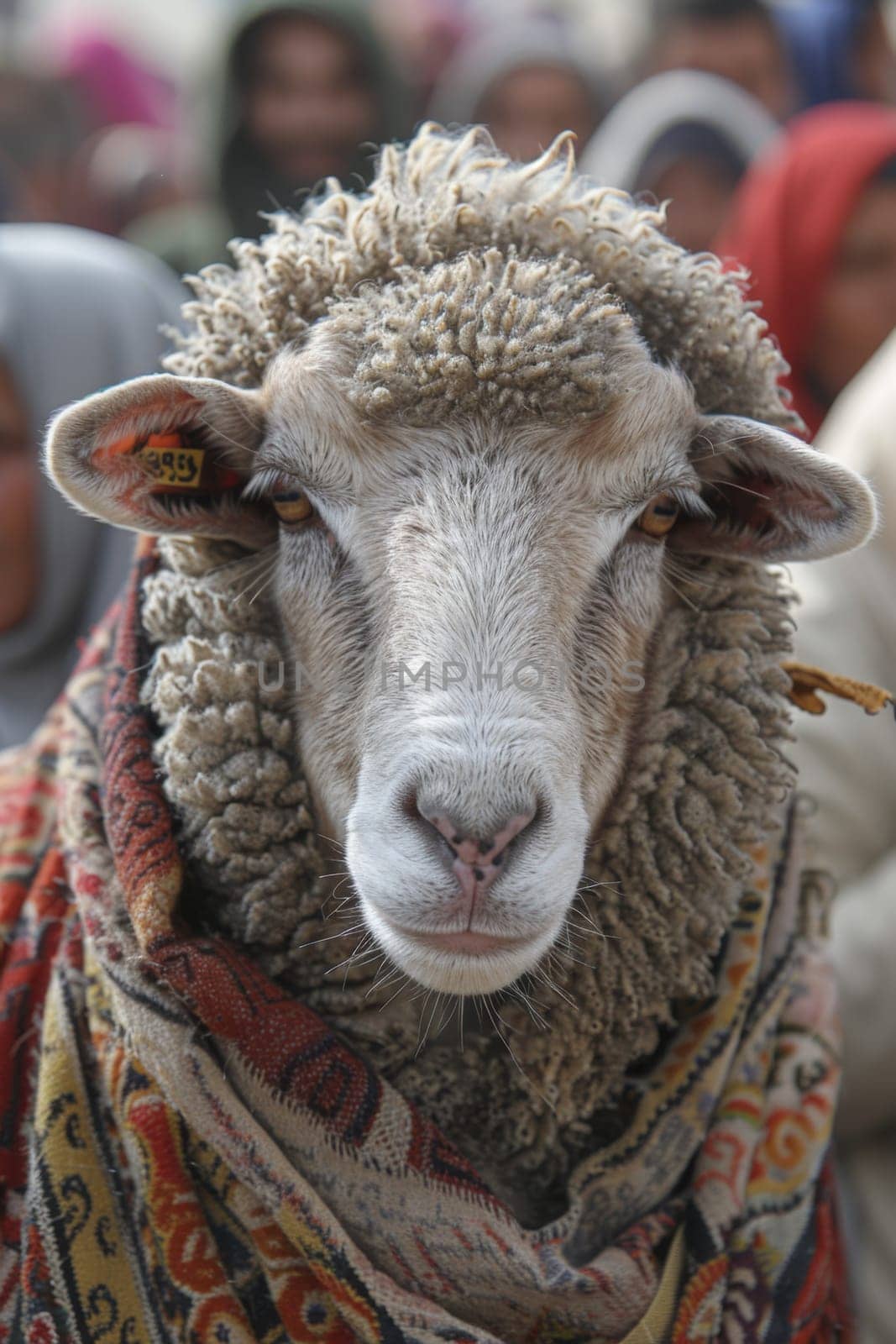 Portrait of a sheep. Eid al-Adha Mubarak holiday, a holiday that is celebrated after the culmination of the annual Hajj. The feast of sacrifice by Lobachad