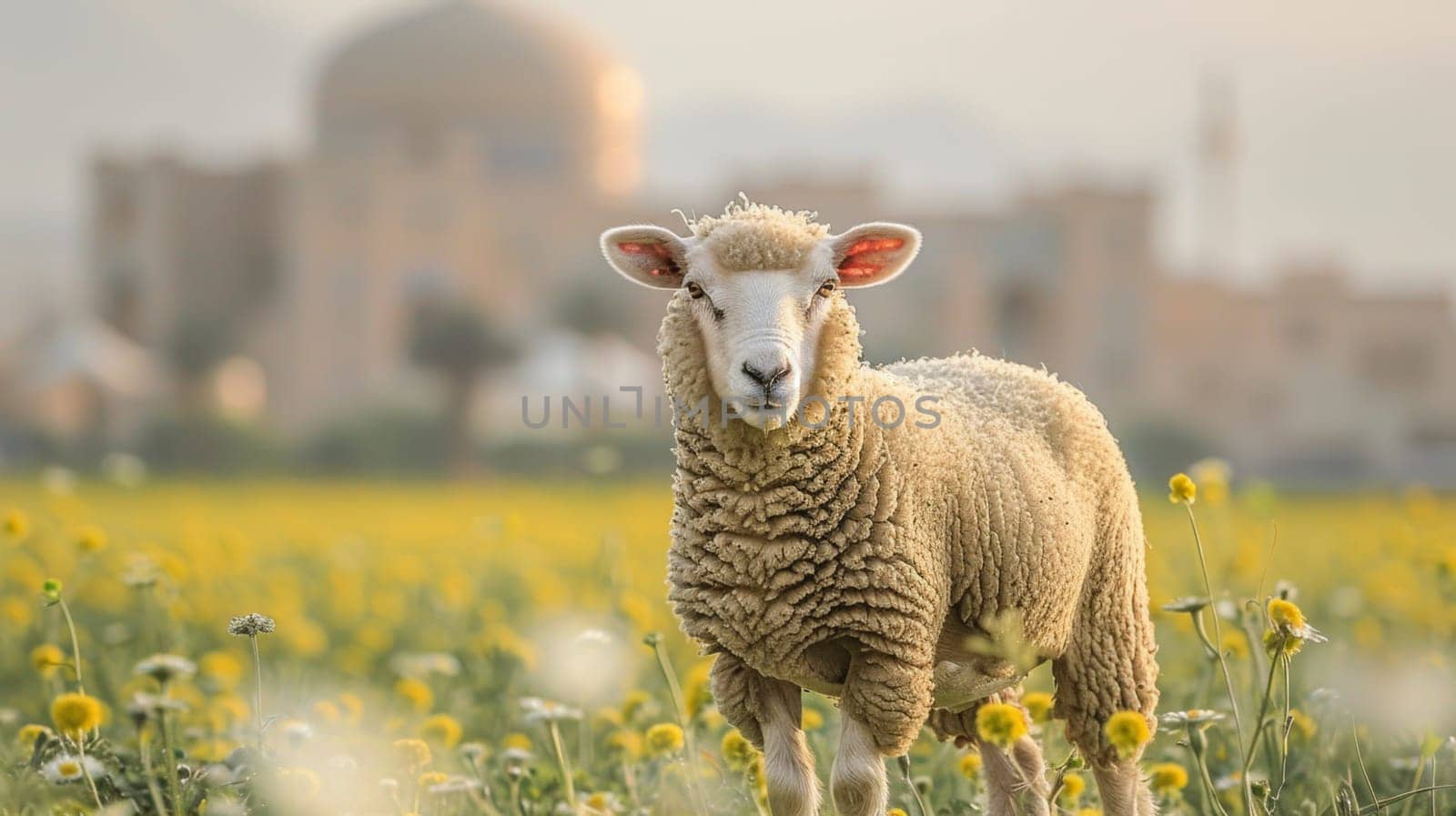 Portrait of a sheep. Eid al-Adha Mubarak holiday, a holiday that is celebrated after the culmination of the annual Hajj. The feast of sacrifice by Lobachad