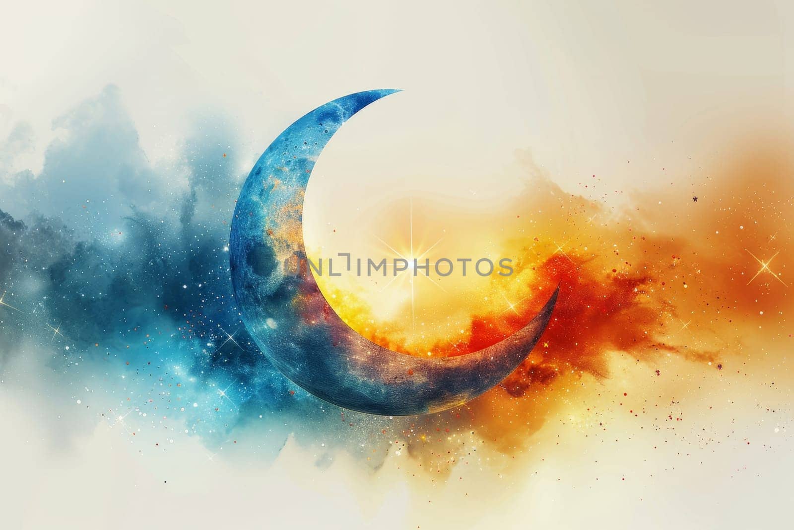 The symbol of the holy holiday of Eid al-Adha. A crescent moon and a star. The halal symbol. illustration by Lobachad