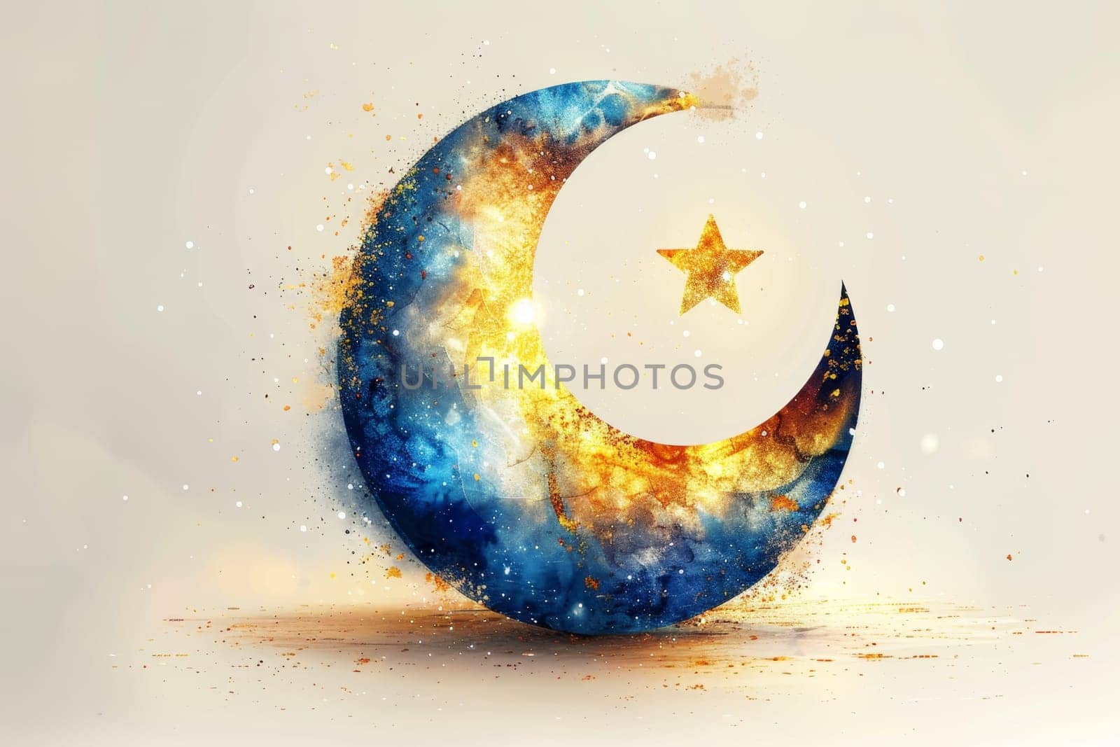 The symbol of the holy holiday of Eid al-Adha. A crescent moon and a star. The halal symbol. illustration by Lobachad