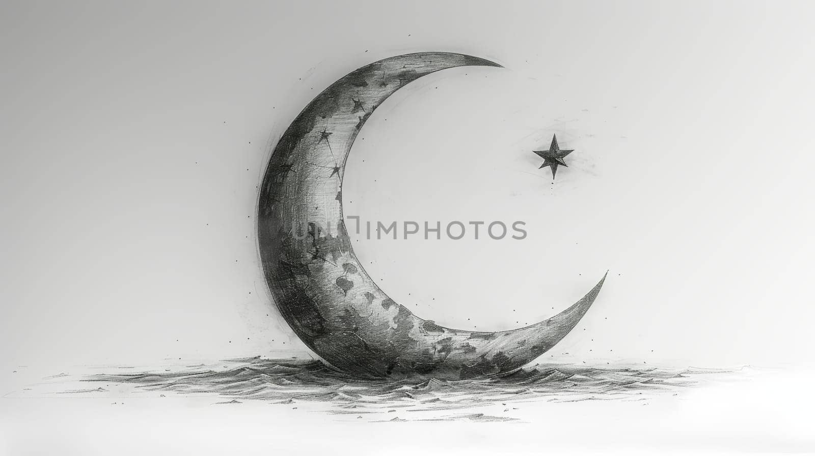 The symbol of the holy holiday of Eid al-Adha. A crescent moon and a star. The halal symbol. illustration by Lobachad