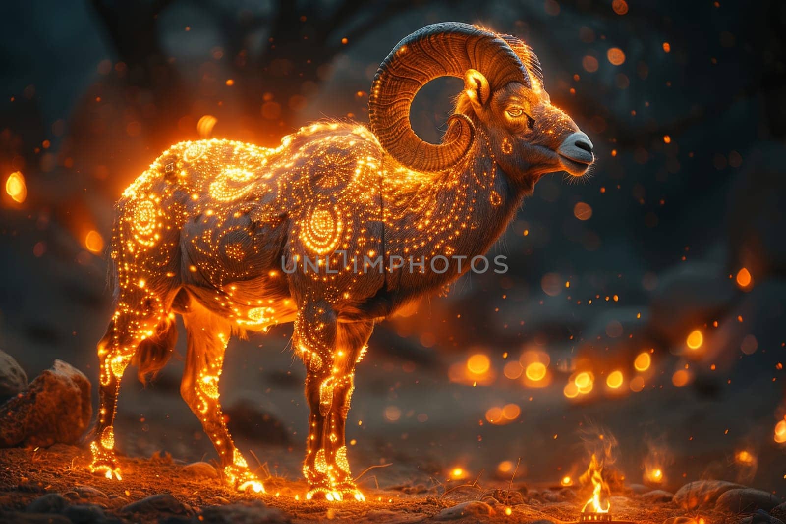 Portrait of a ram . The Eid al-Adha Mubarak holiday, which is celebrated after the completion of the annual Hajj. The Feast of Sacrifice.