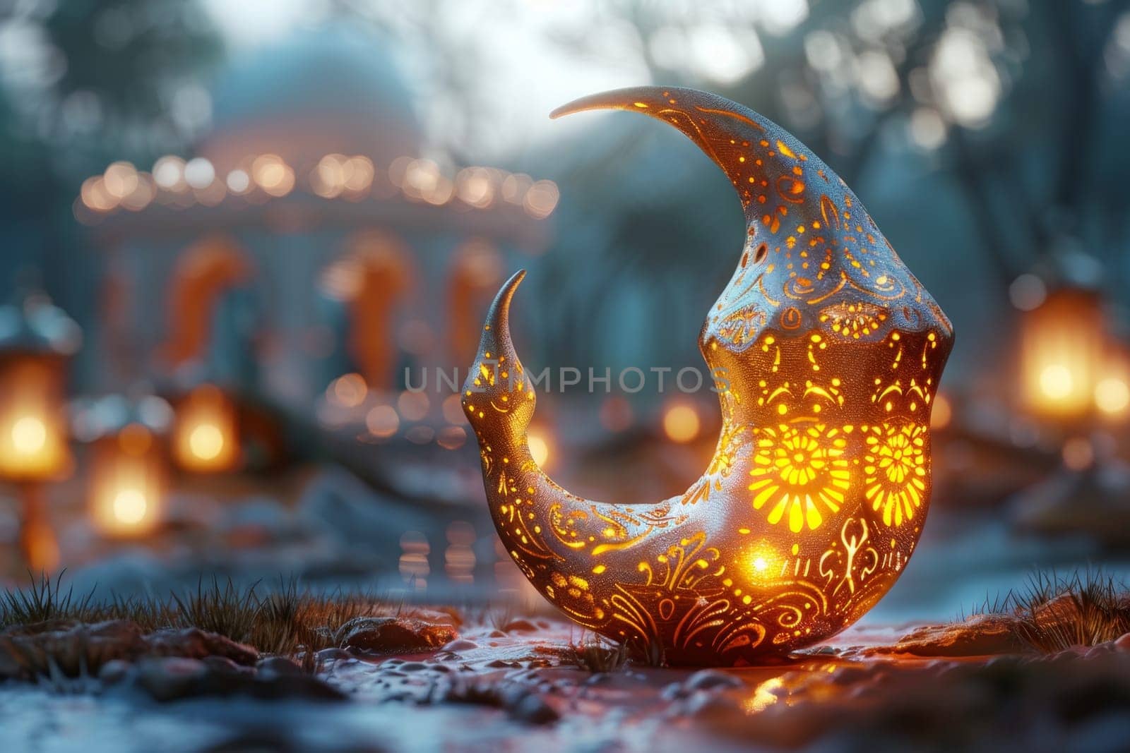 The symbol of the holy holiday of Eid al-Adha. A crescent moon . The halal symbol by Lobachad