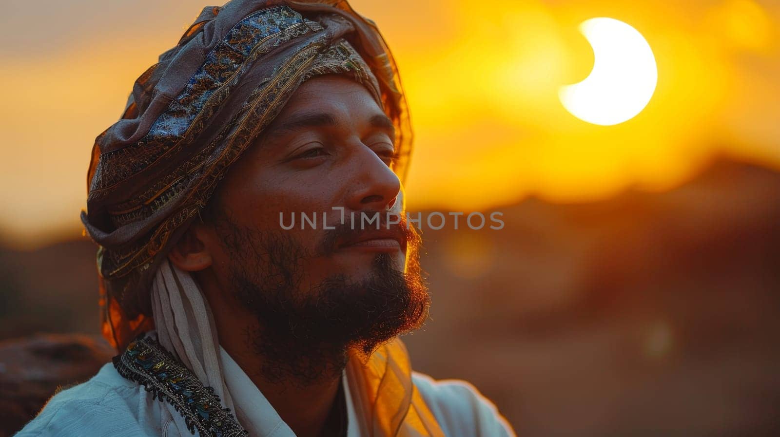 A Muslim man on the Eid al-Adha holiday. Portrait of a man.