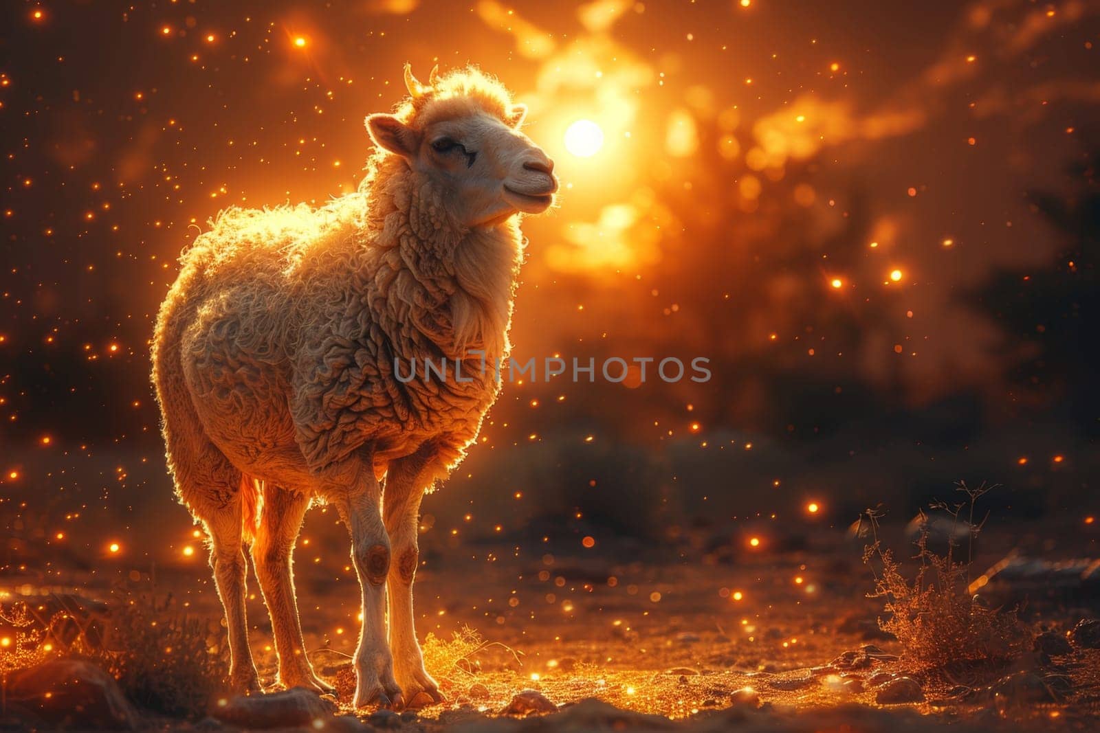 Portrait of a sheep. Eid al-Adha Mubarak holiday, a holiday that is celebrated after the culmination of the annual Hajj. The feast of sacrifice.