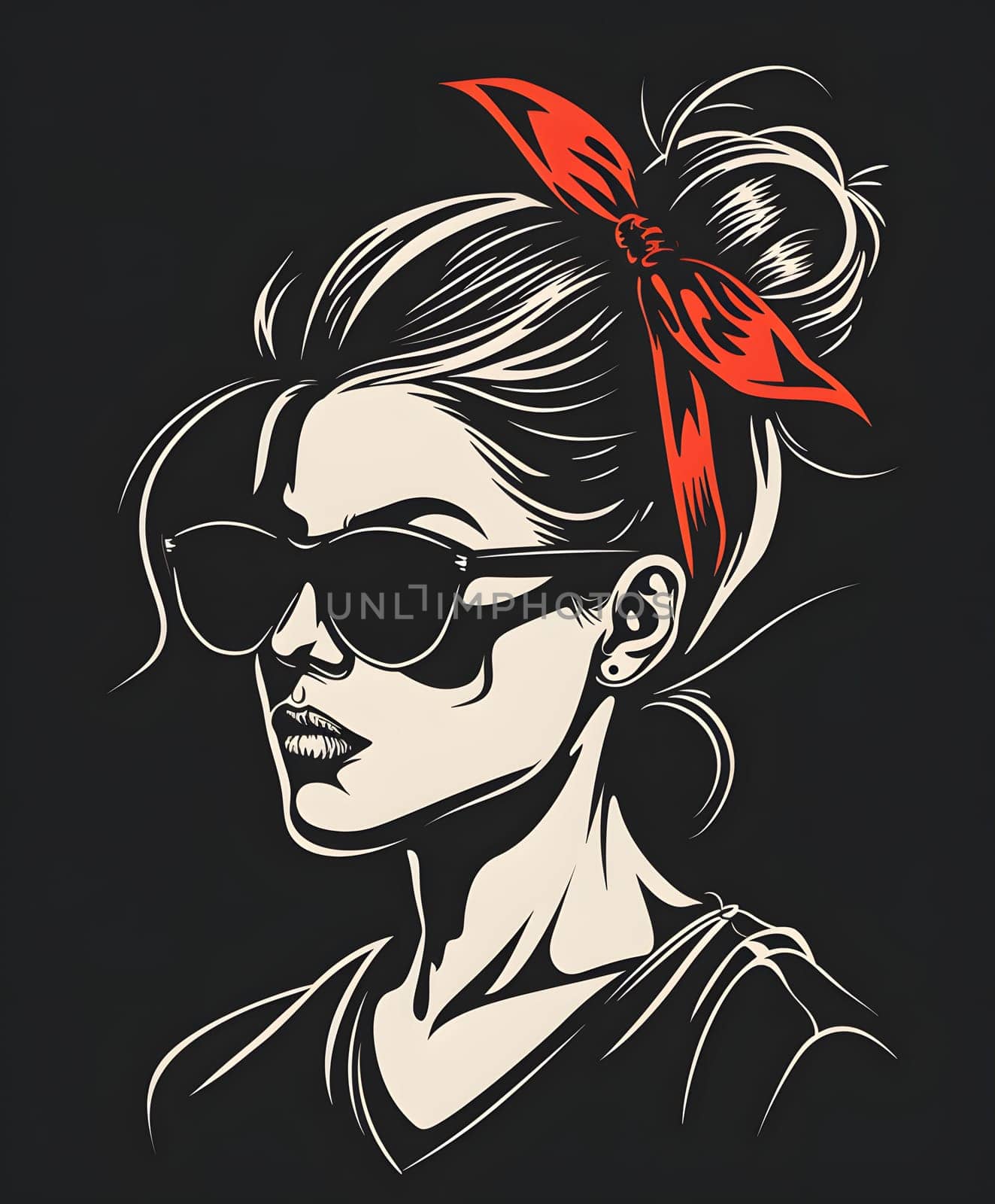 Woman with stylish sunglasses and a red bow hair accessory by Nadtochiy