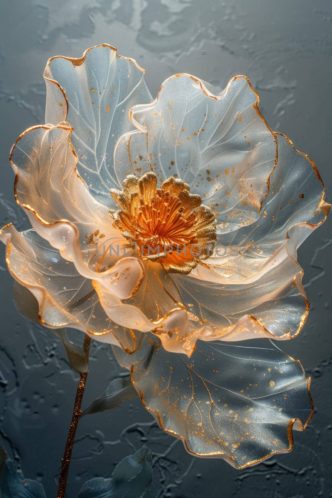A magical flower with petals on a gray background.