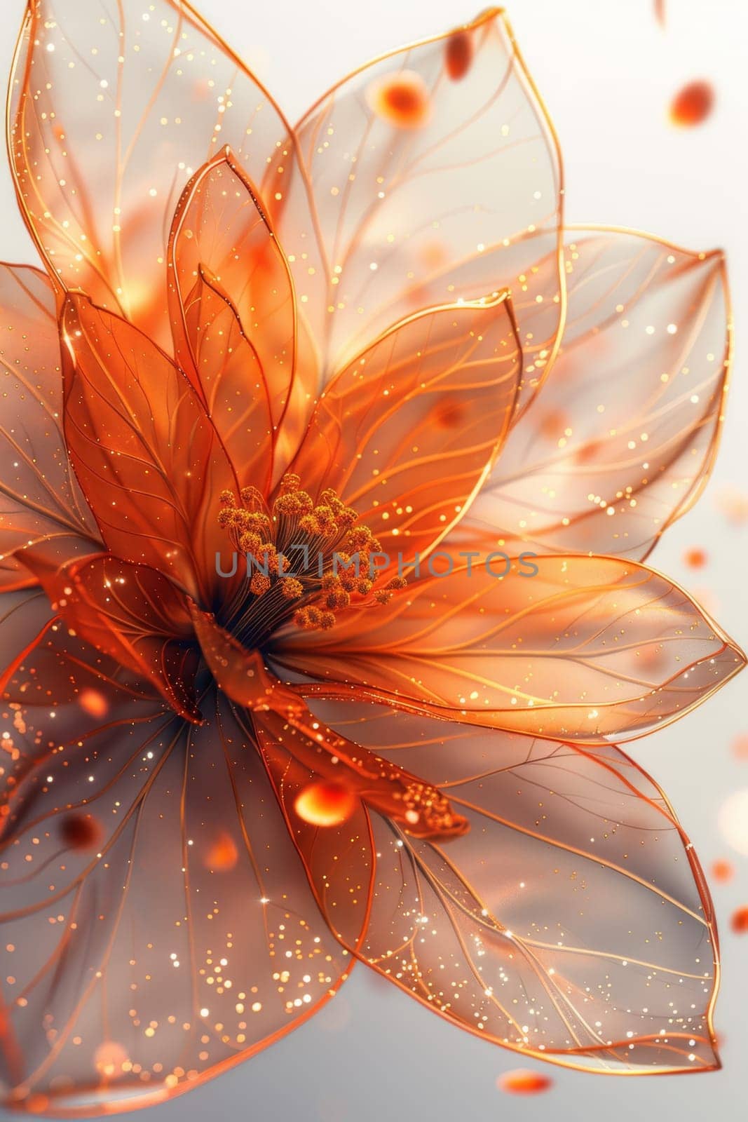 A magical orange flower with petals on a white background by Lobachad