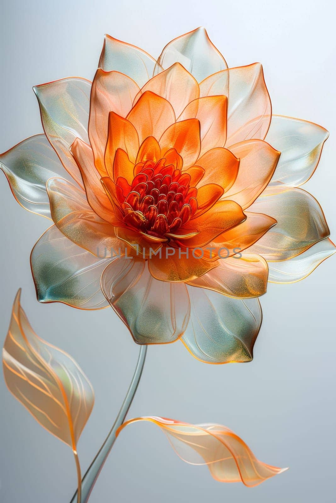 A magical orange flower with petals on a white background.
