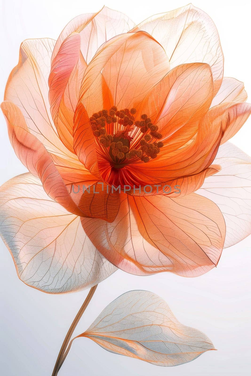 A magical red flower with petals on a white background.