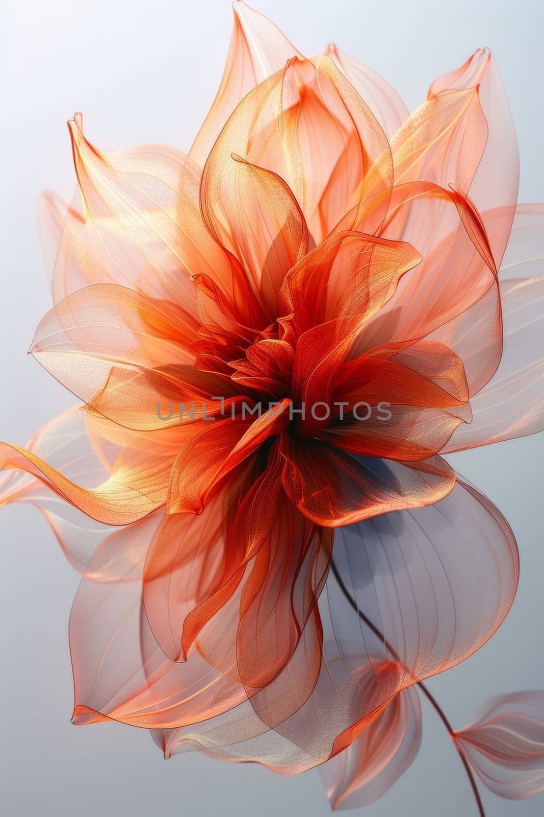 A magical red flower with petals on a white background.