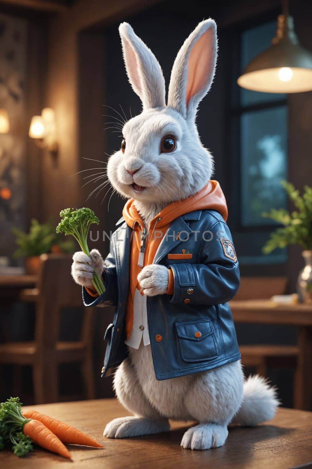 High-fashion meets the whimsy world of animals in this 3D illustration. The artist's attention to detail in lighting and texture creates a lifelike rabbit, bringing a sense of charm and modernity.