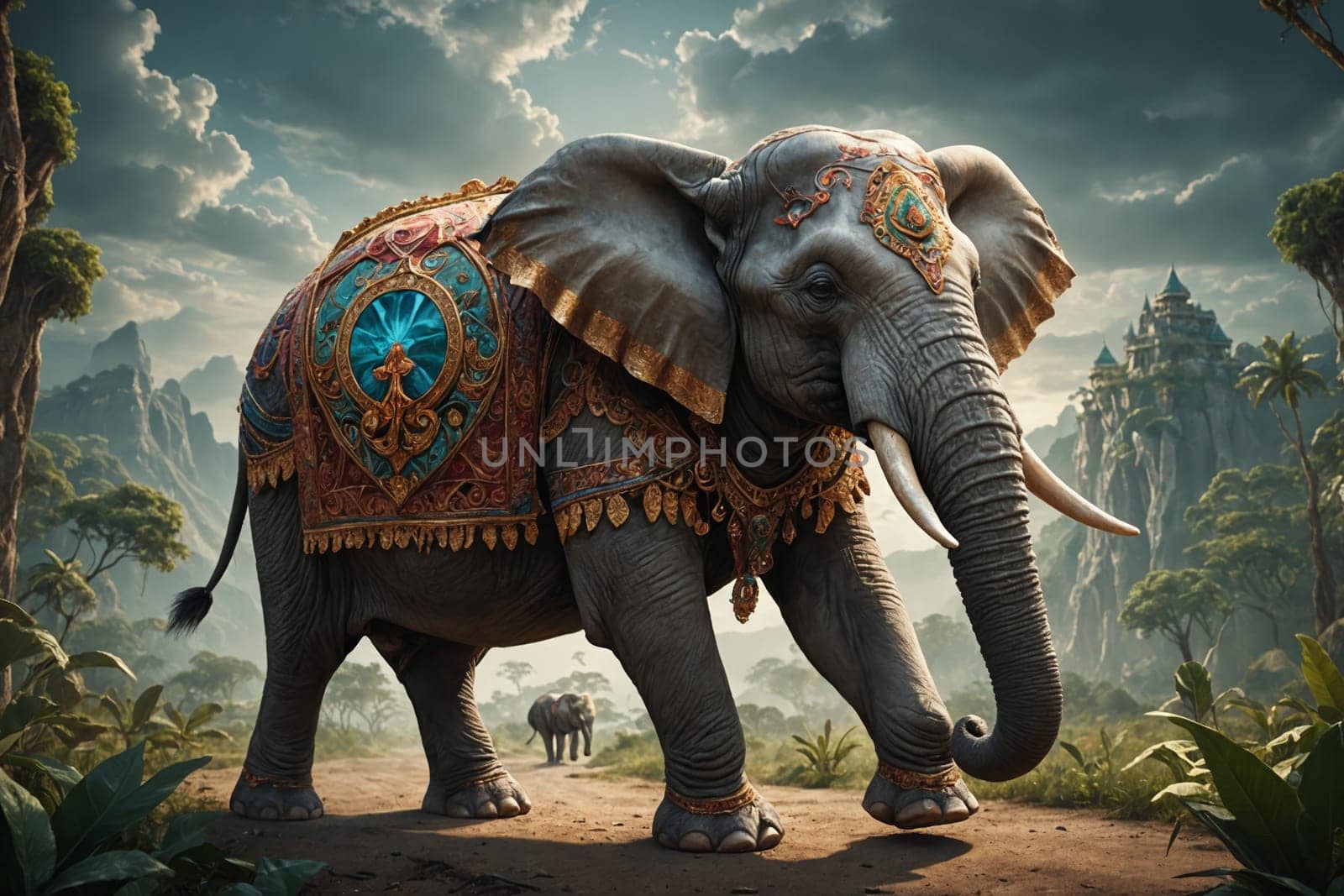 Majestic elephants dominate the landscape, embodying the spirit of the wild.