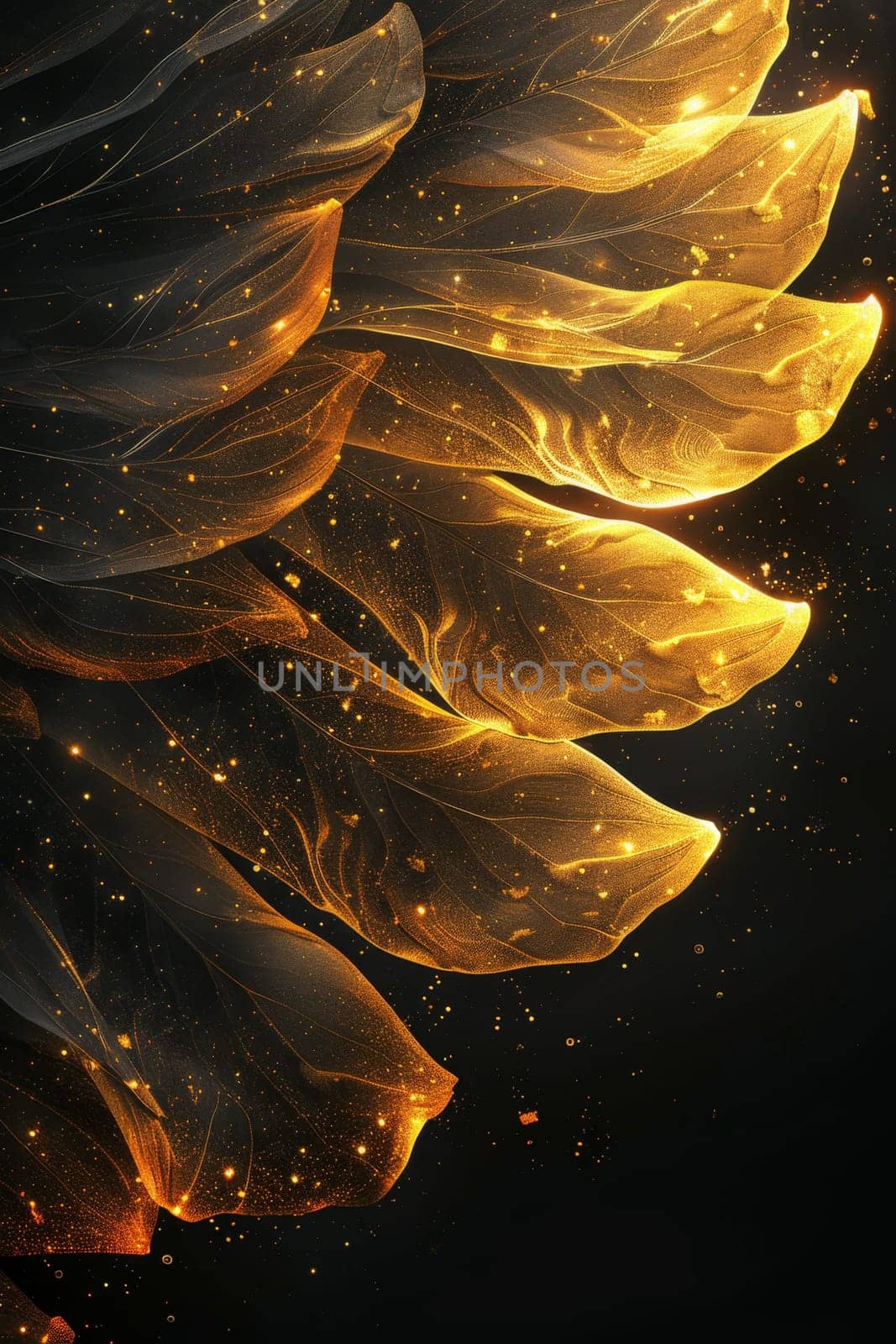 A golden wing on a black background. Illustration by Lobachad