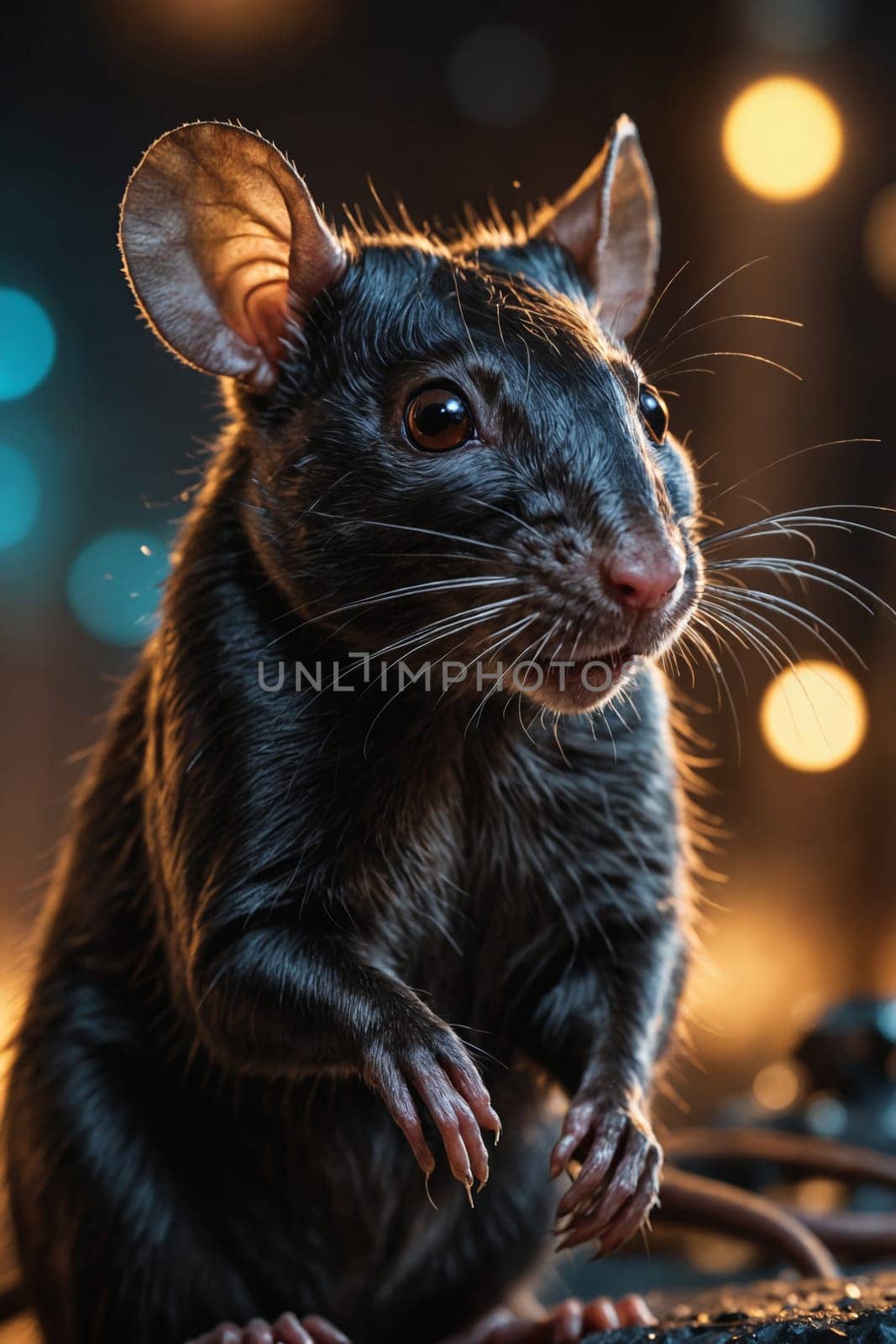 A close-up shot revealing the intriguing details of a rat's features.