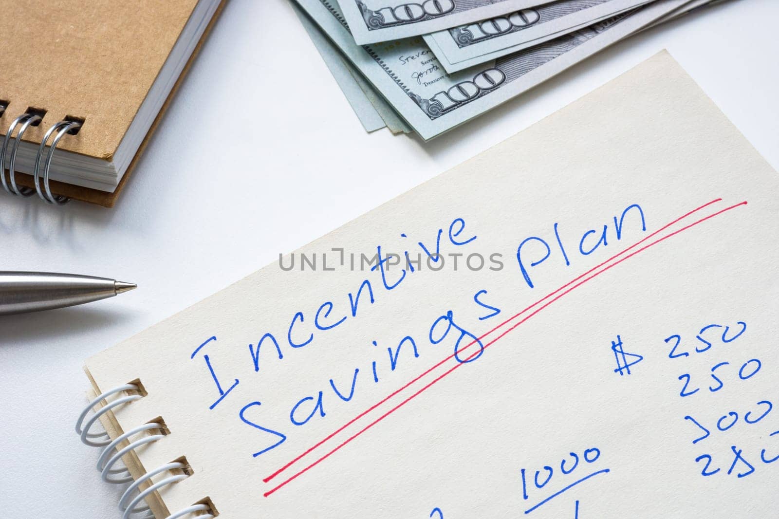 Written Incentive savings plan in the notepad.