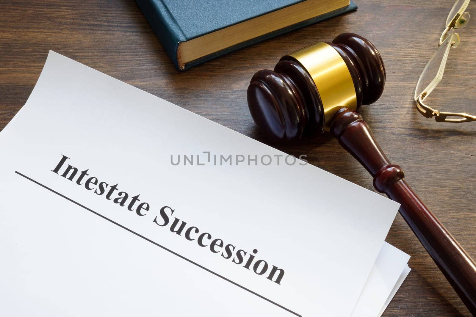 Intestate succession, a gavel and book on the table.