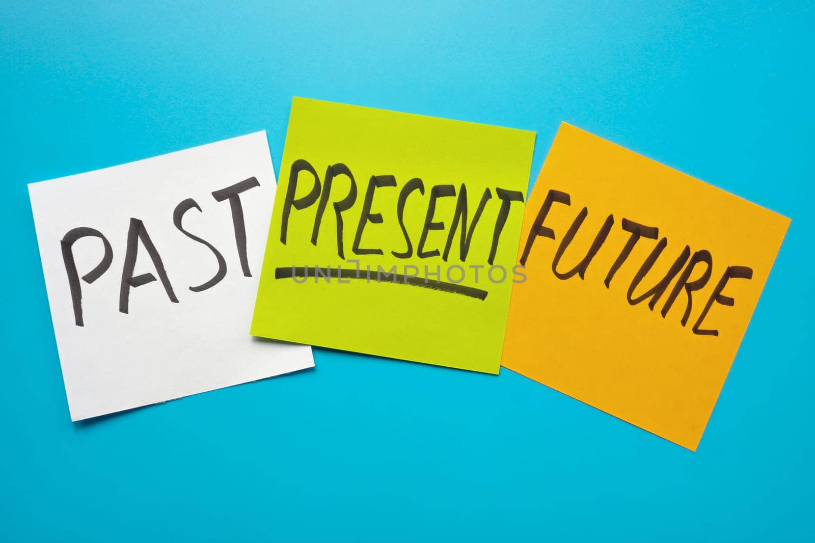 Three stickers with the words past, present and future. by designer491