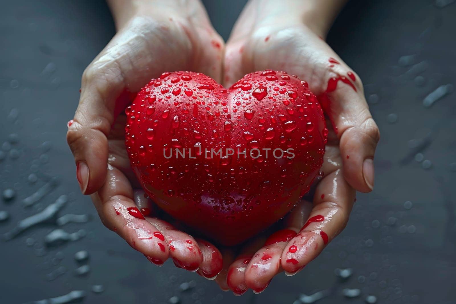 hands holding a red heart, medical insurance for the heart, Organ donation, World Blood Donor Day.