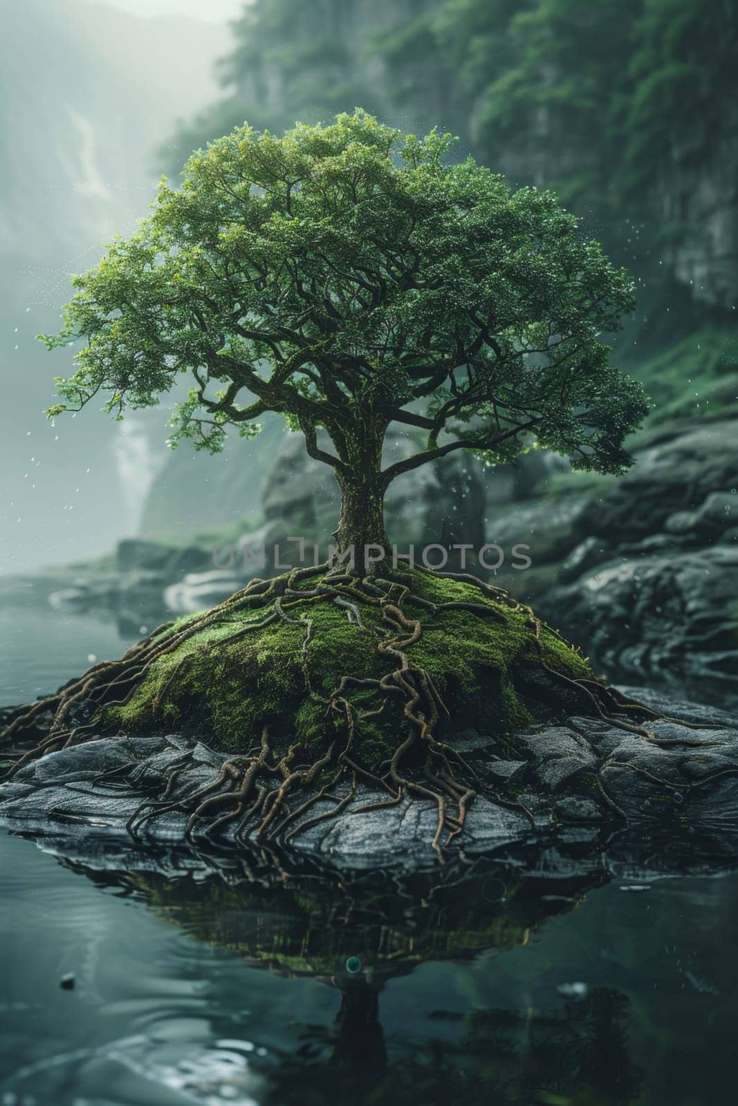 Environment. A young tree growing out of the ground against a background of green nature. World Environment Day by Lobachad