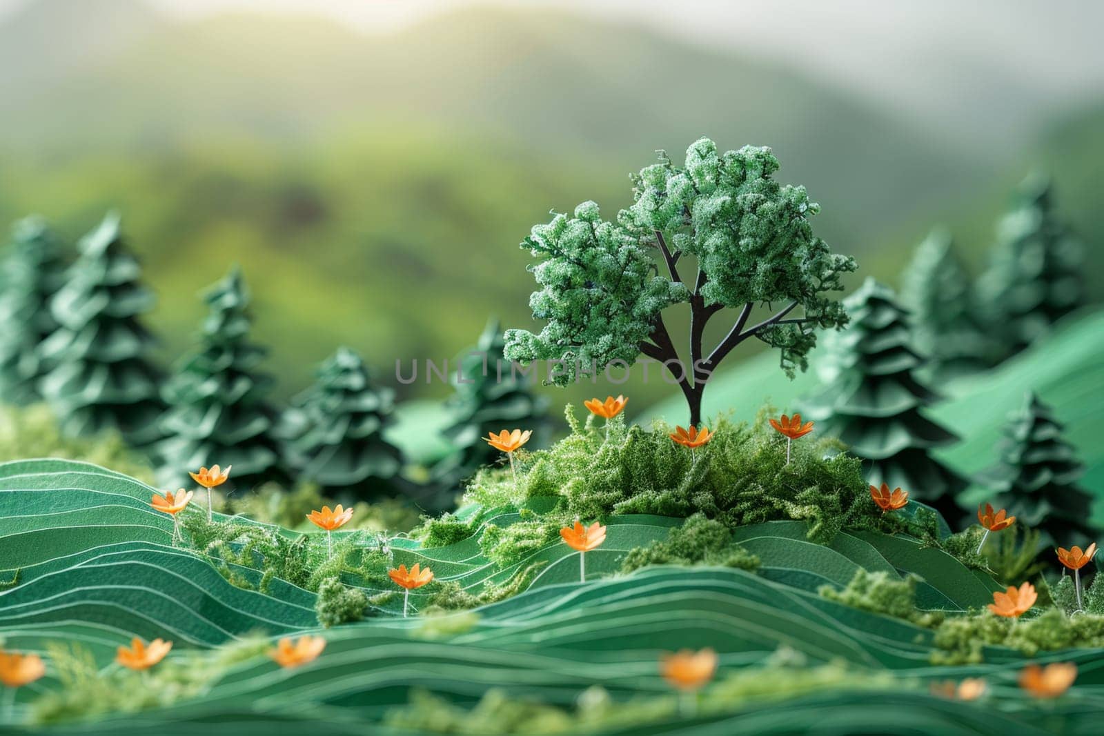 Environment. A natural landscape with green trees. World Environment Day by Lobachad