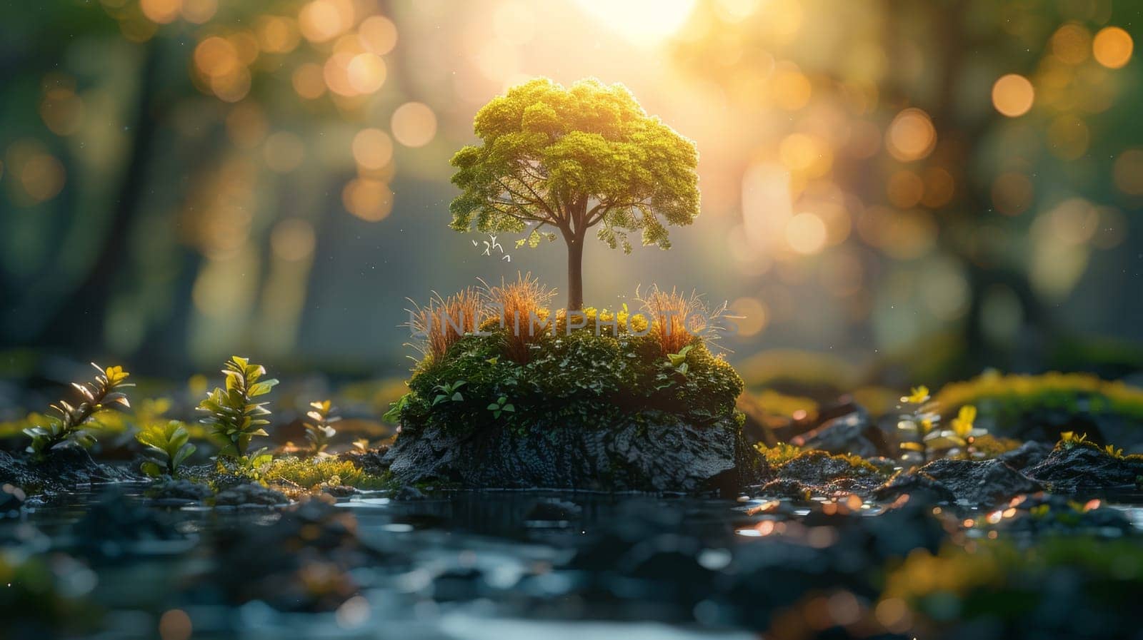 Environment. A young tree growing out of the ground against a background of green nature. World Environment Day.