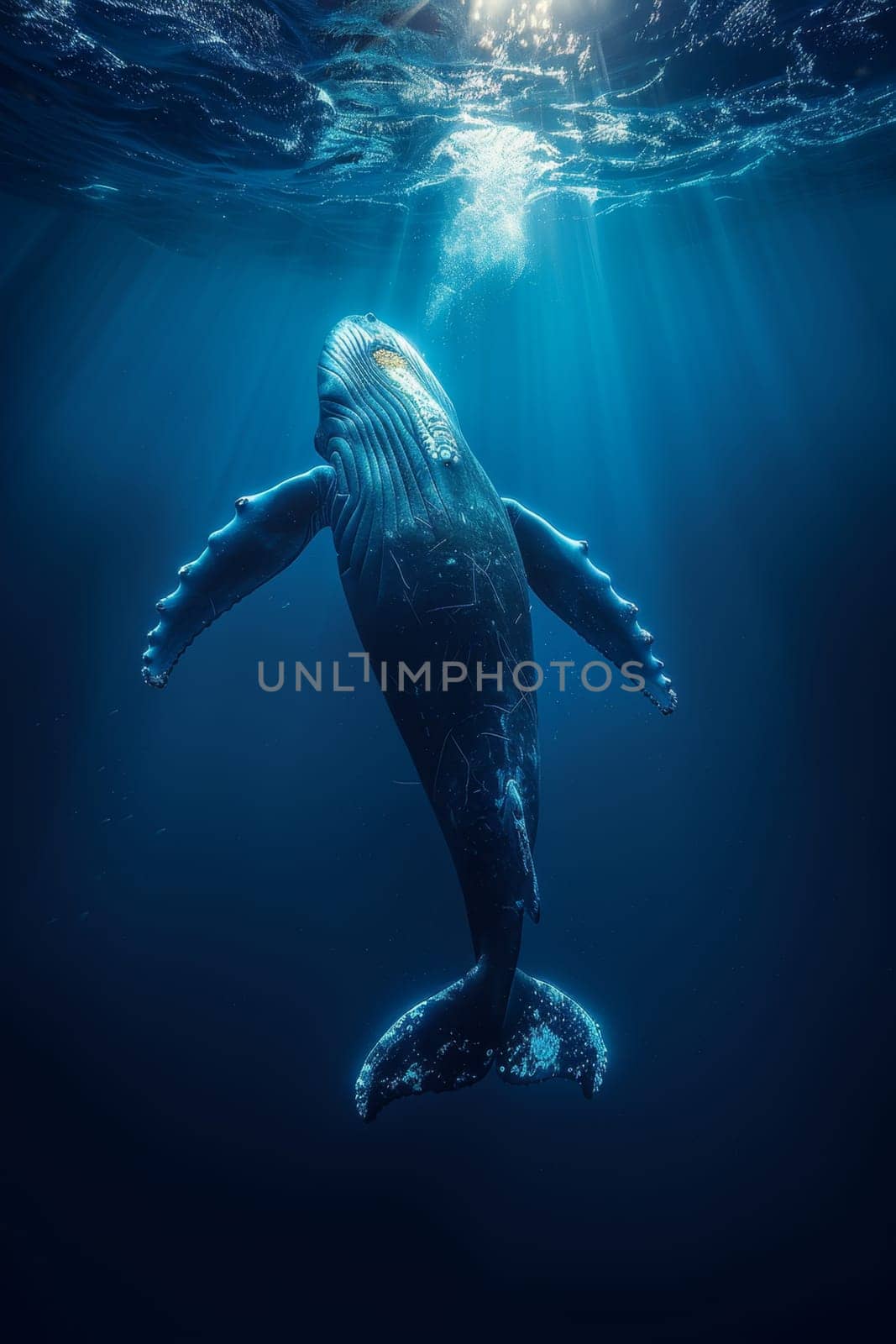 World Oceans Day. A floating whale underwater.